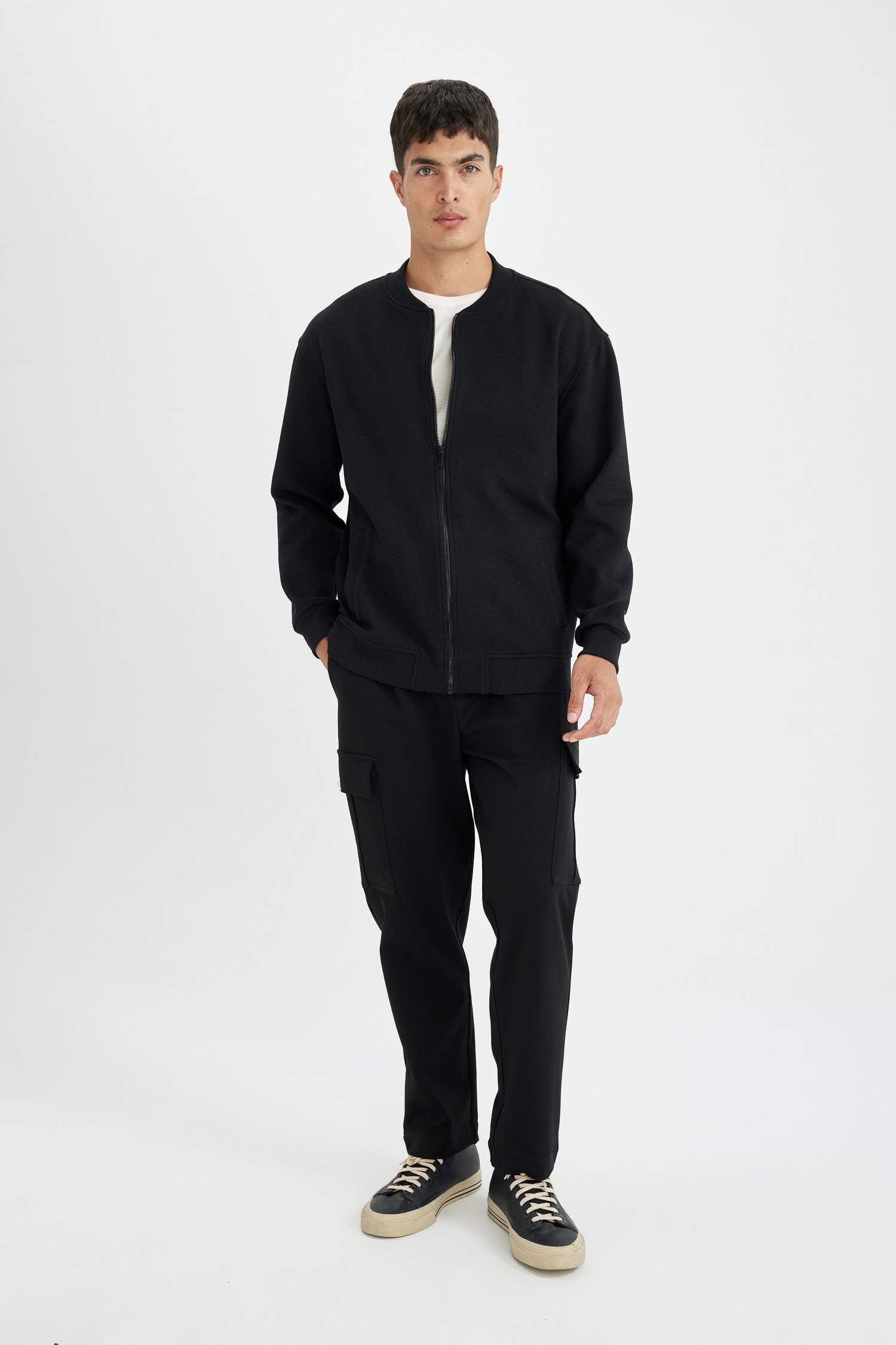 Relax Fit Kolej Yaka Fermuarlı Çift Cepli Mevsimlik İnce Bomber Hırka