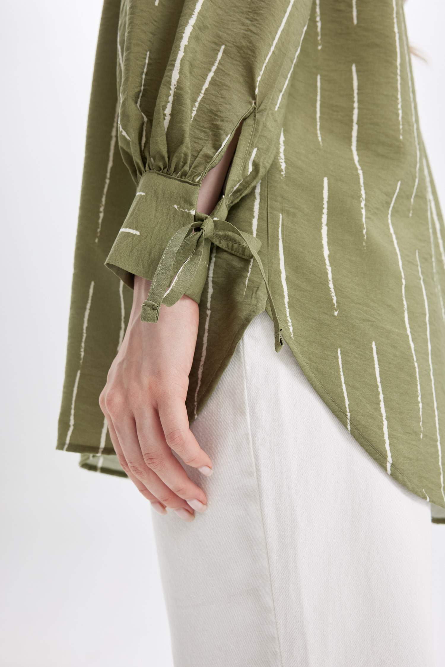 Relax Fit Gömlek Yaka Çizgili Uzun Kollu Gömlek Tunik