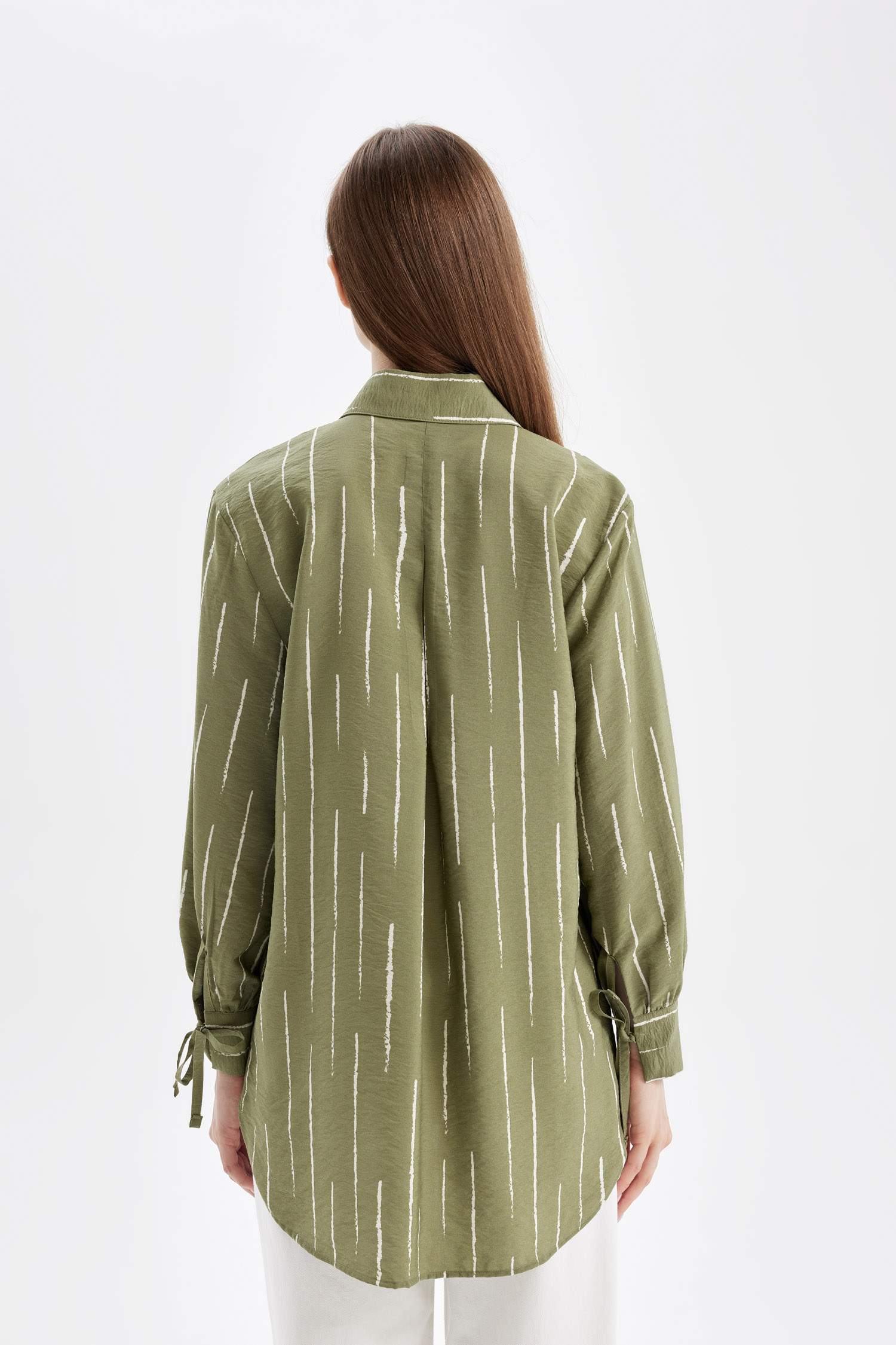 Relax Fit Gömlek Yaka Çizgili Uzun Kollu Gömlek Tunik