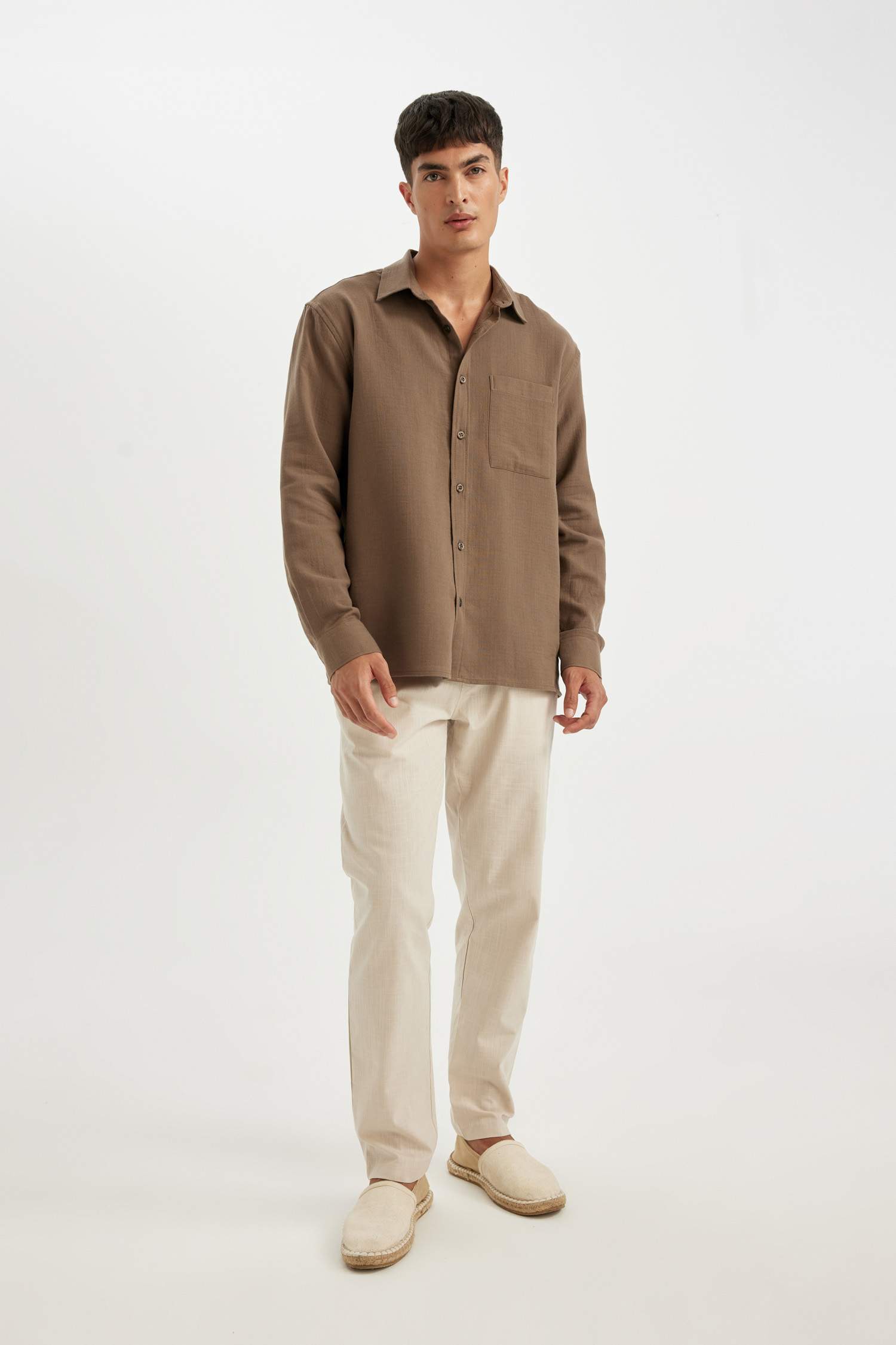 Regular Fit Polo Neck Cotton Shirt