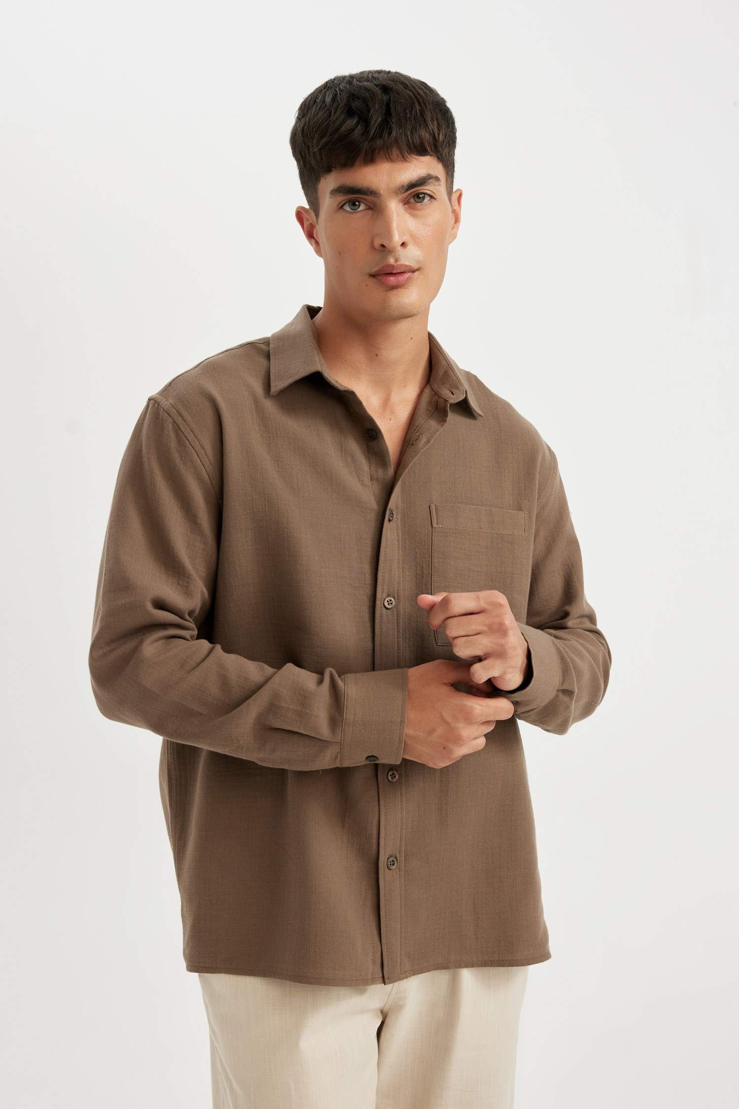 Regular Fit Polo Neck Cotton Shirt