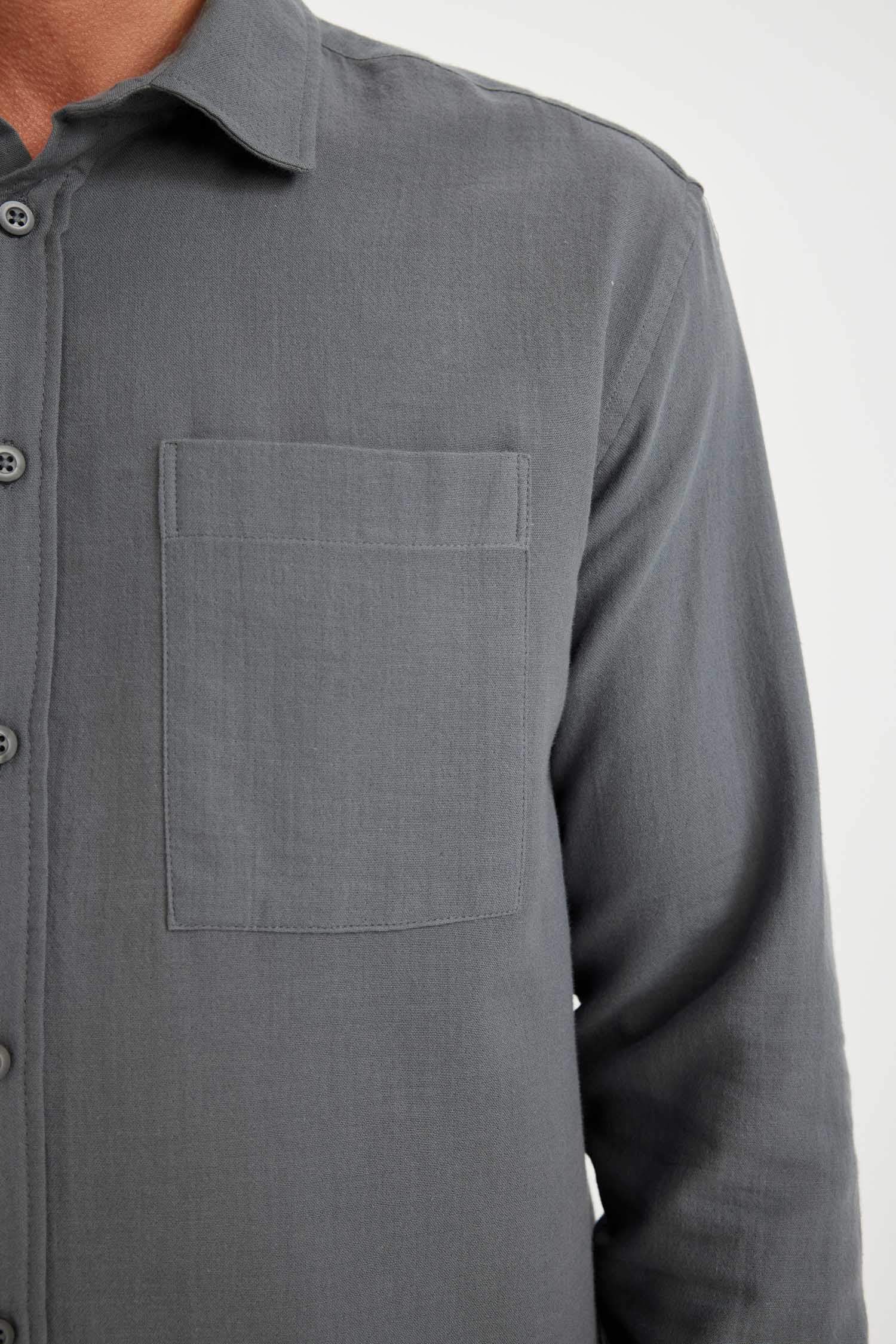 %100 Pamuk Regular Fit Müslin Basic Düz Uzun Kollu Gömlek