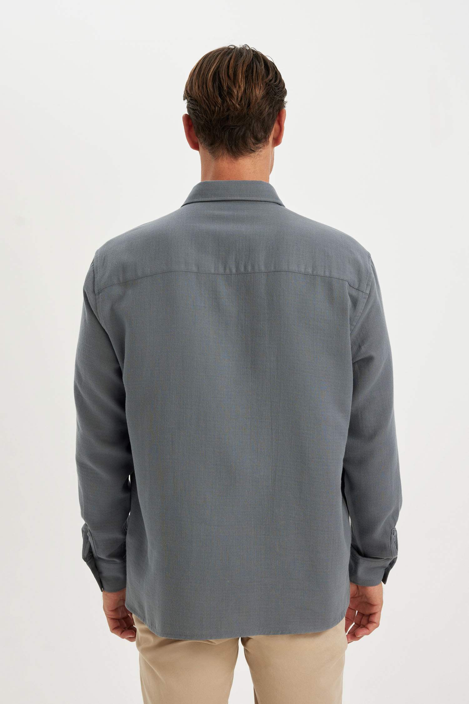 %100 Pamuk Regular Fit Müslin Basic Düz Uzun Kollu Gömlek