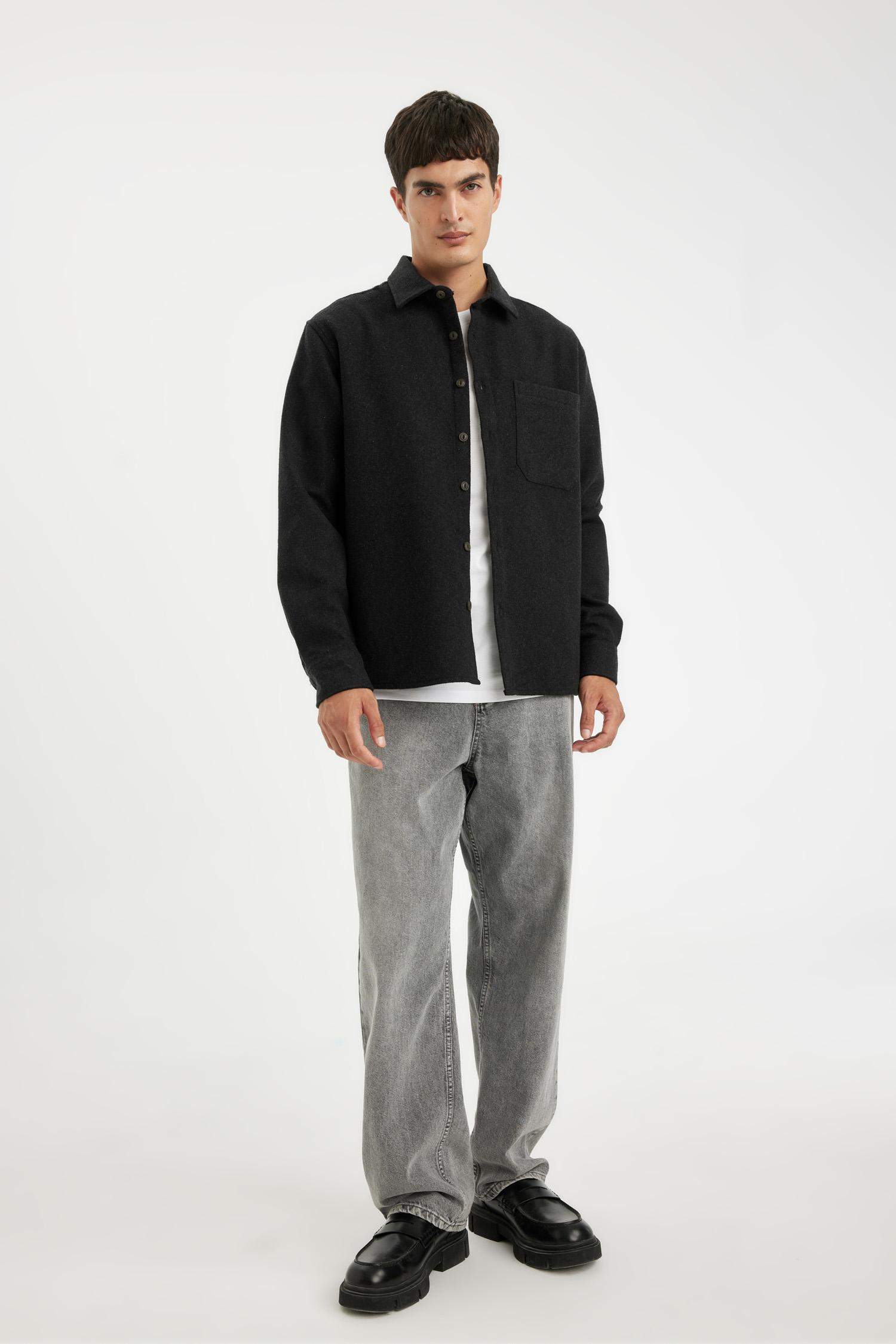 Regular Fit Polo Yaka Basic Düz Pamuk Karışımlı Uzun Kollu Gömlek