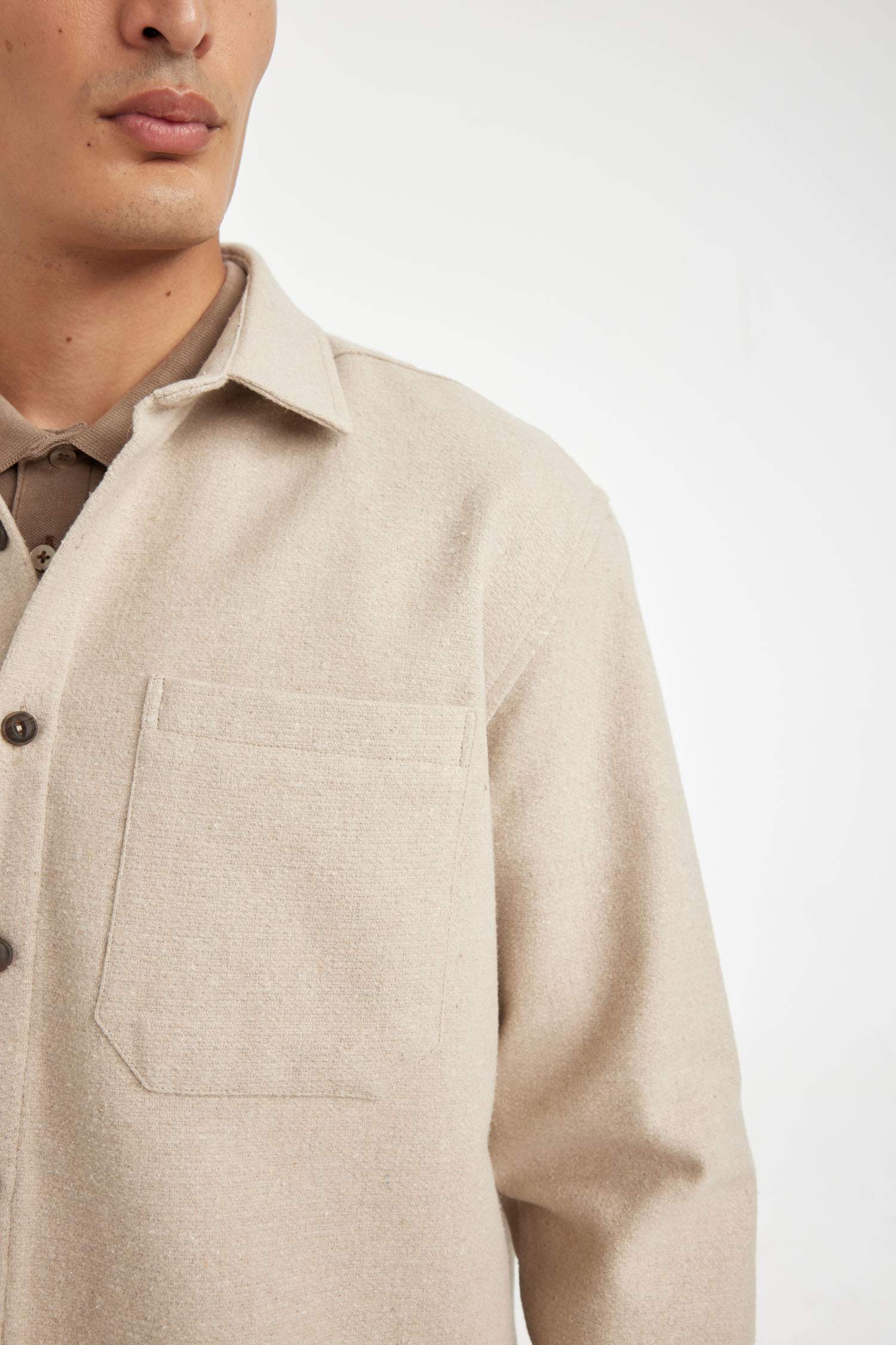 Regular Fit Polo Yaka Basic Düz Pamuk Karışımlı Uzun Kollu Gömlek