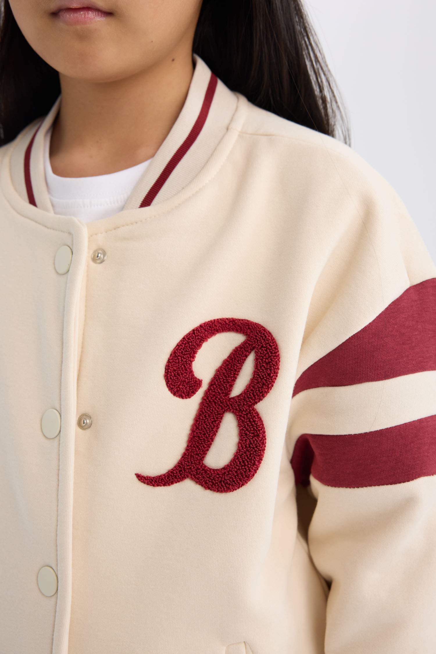 Kız Çocuk Baskılı Kolej Yaka Çıtçıtlı Çift Cepli Mevsimlik İçi Yumuşak Tüylü Bomber Ceket