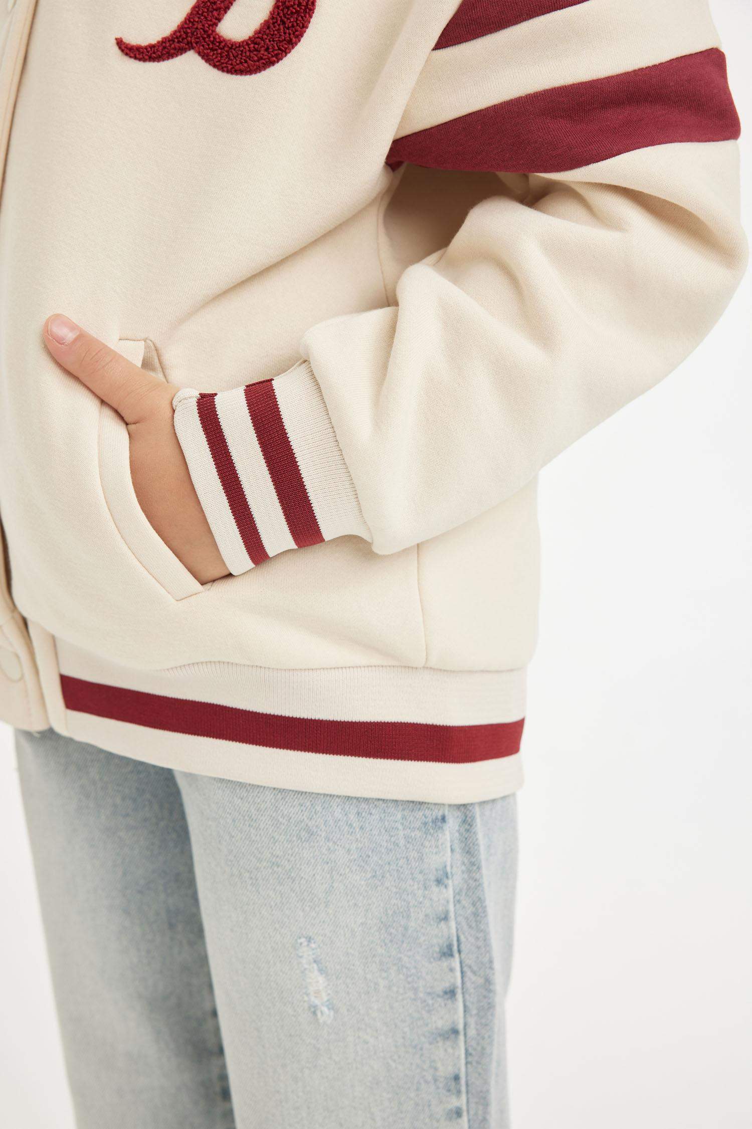 Kız Çocuk Baskılı Kolej Yaka Çıtçıtlı Çift Cepli Mevsimlik İçi Yumuşak Tüylü Bomber Ceket