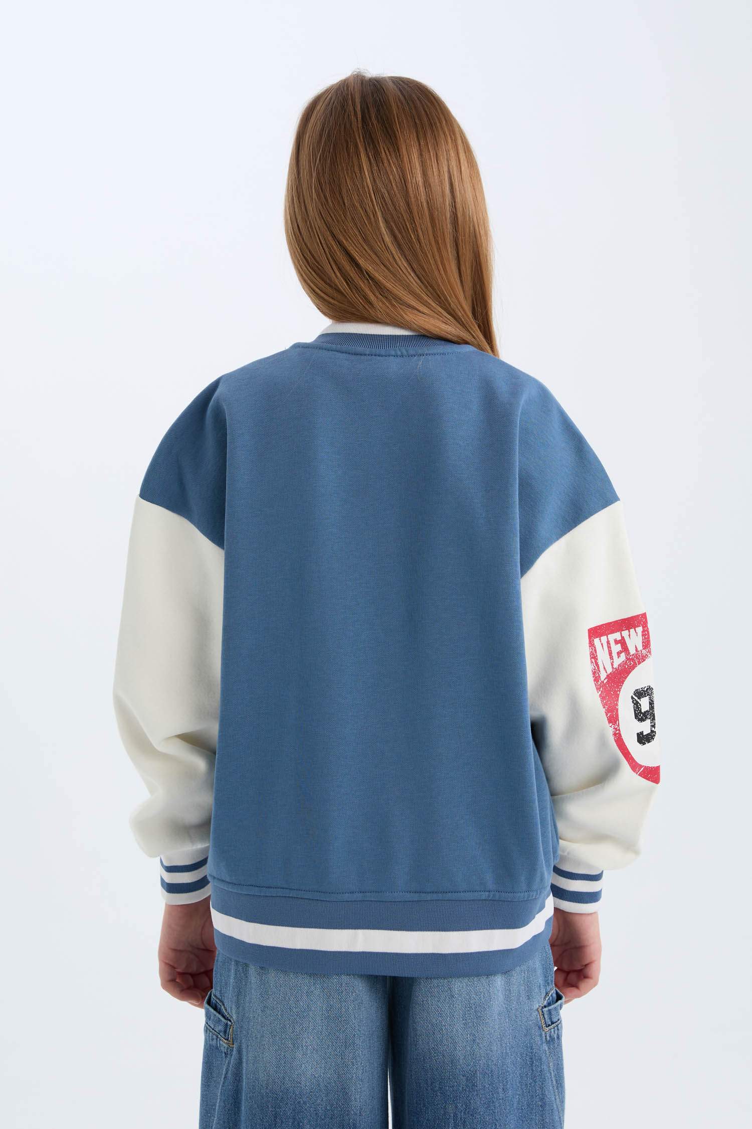 Kız Çocuk Baskılı Kolej Yaka Çıtçıtlı İçi Yumuşak Tüylü Bomber Ceket