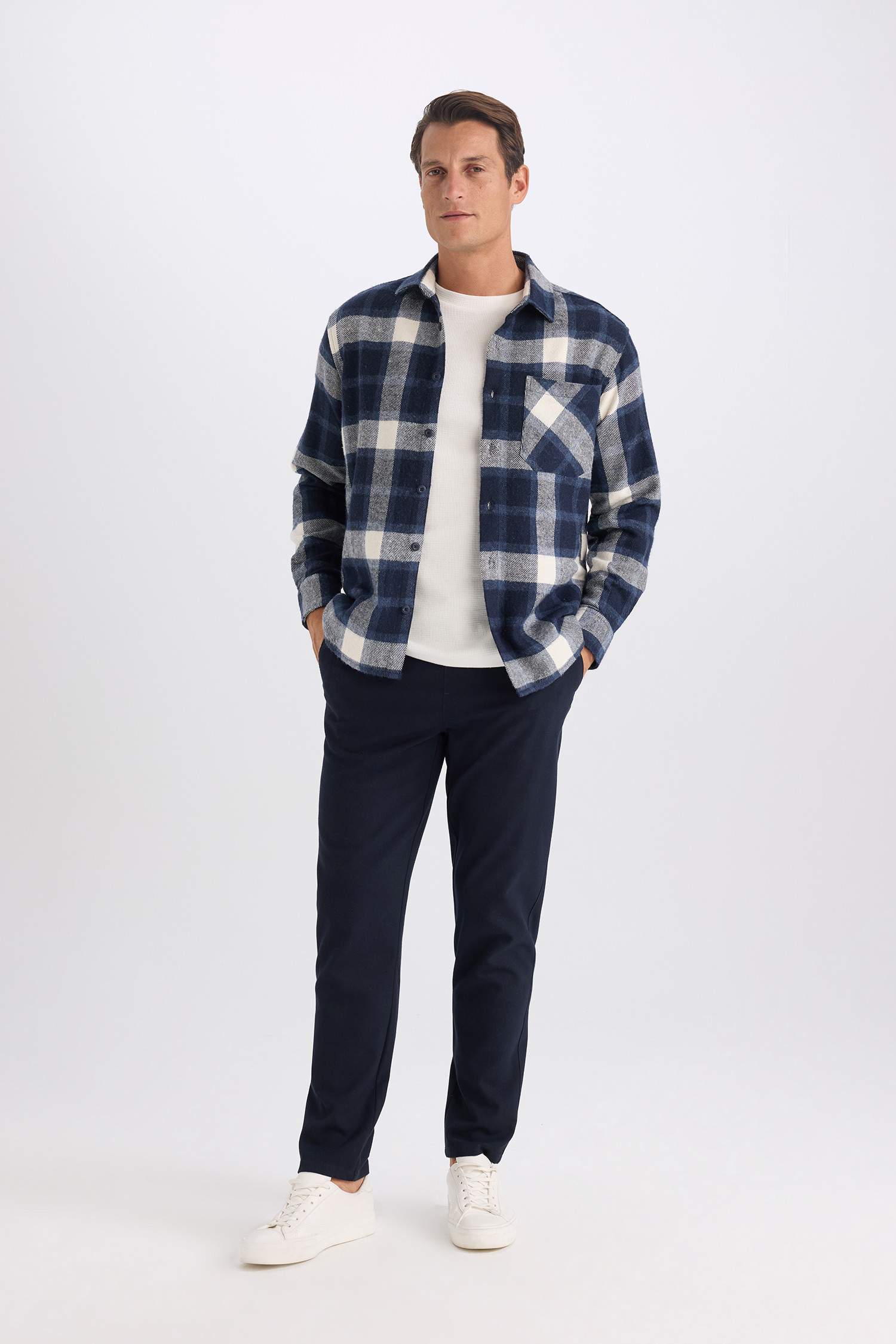 Regular Fit Polo Collar Plaid Long Sleeve Shirt