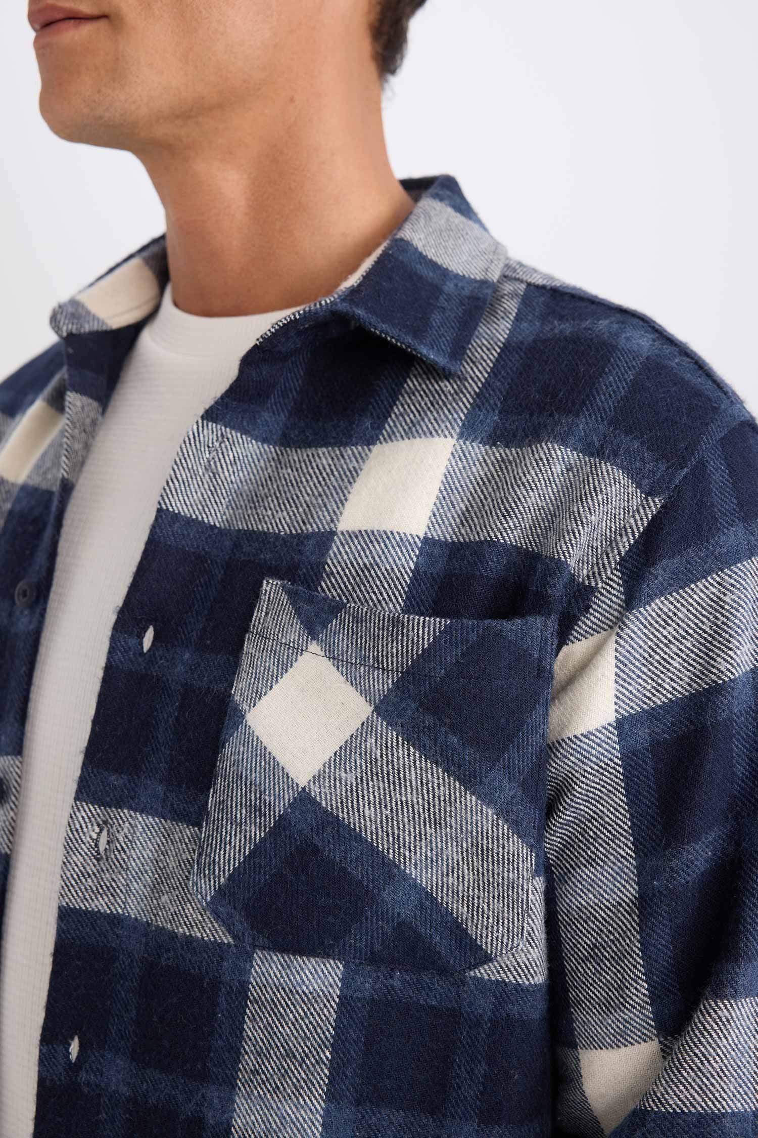 Regular Fit Polo Collar Plaid Long Sleeve Shirt