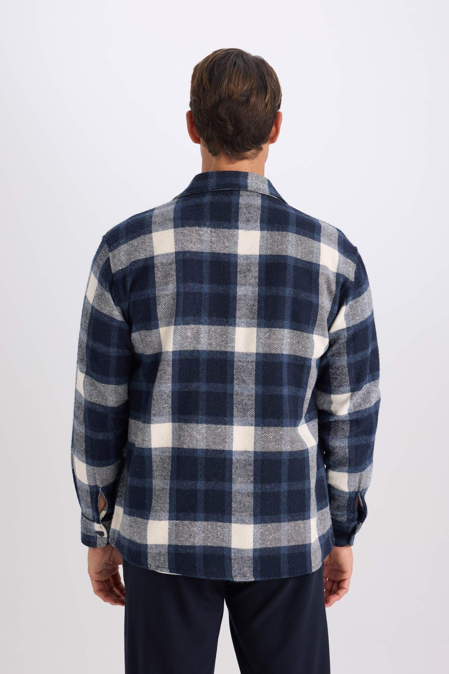 Regular Fit Polo Collar Plaid Long Sleeve Shirt