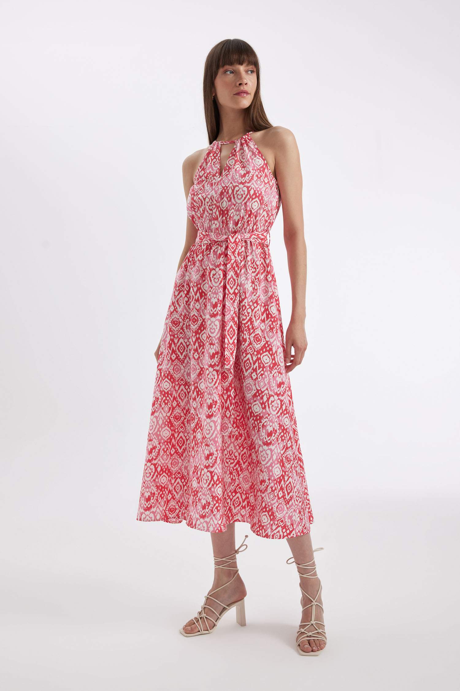 Halter Neck Printed Sleeveless Maxi Dress