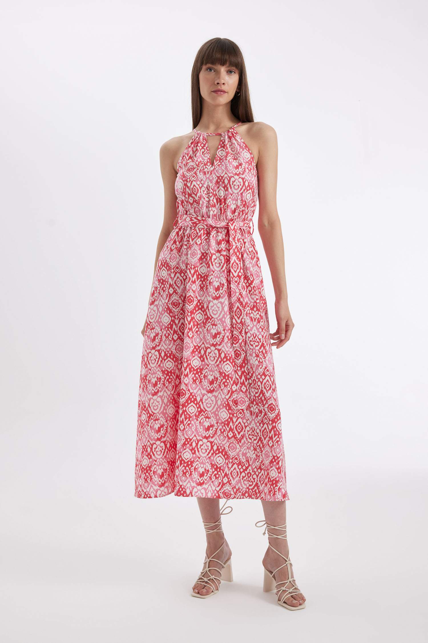 Halter Neck Printed Sleeveless Maxi Dress