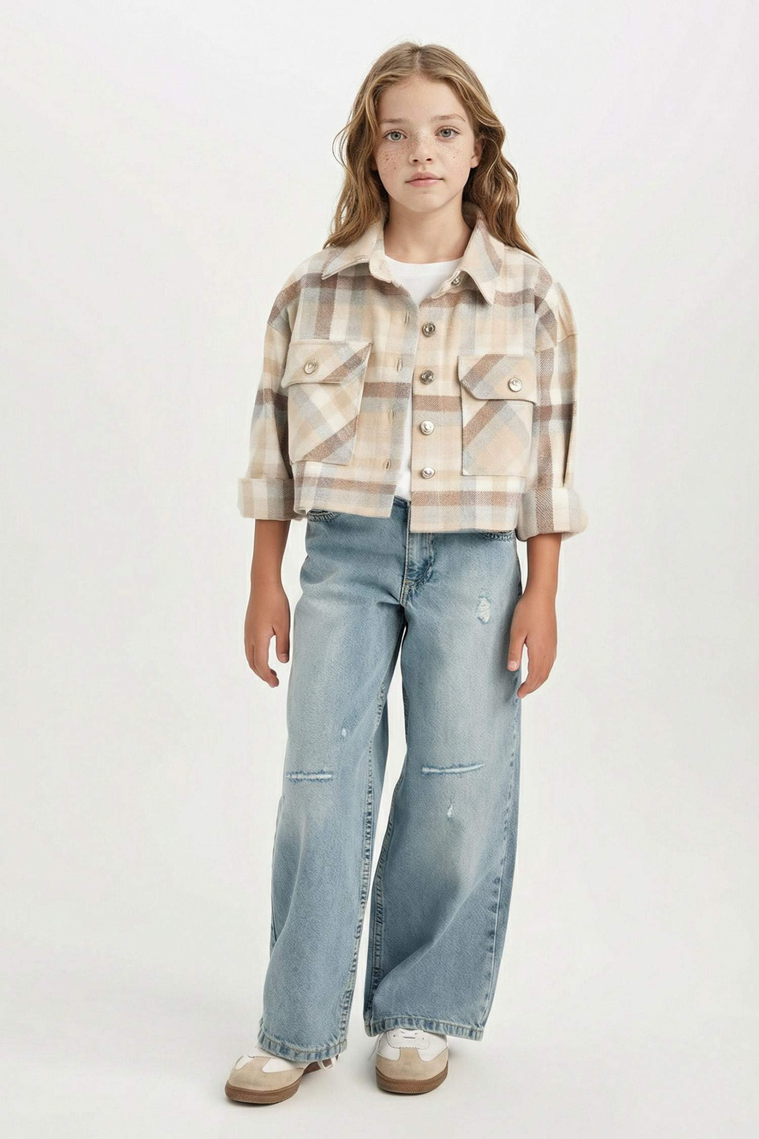 قميص كاروهات كروب بناتي كم طويل