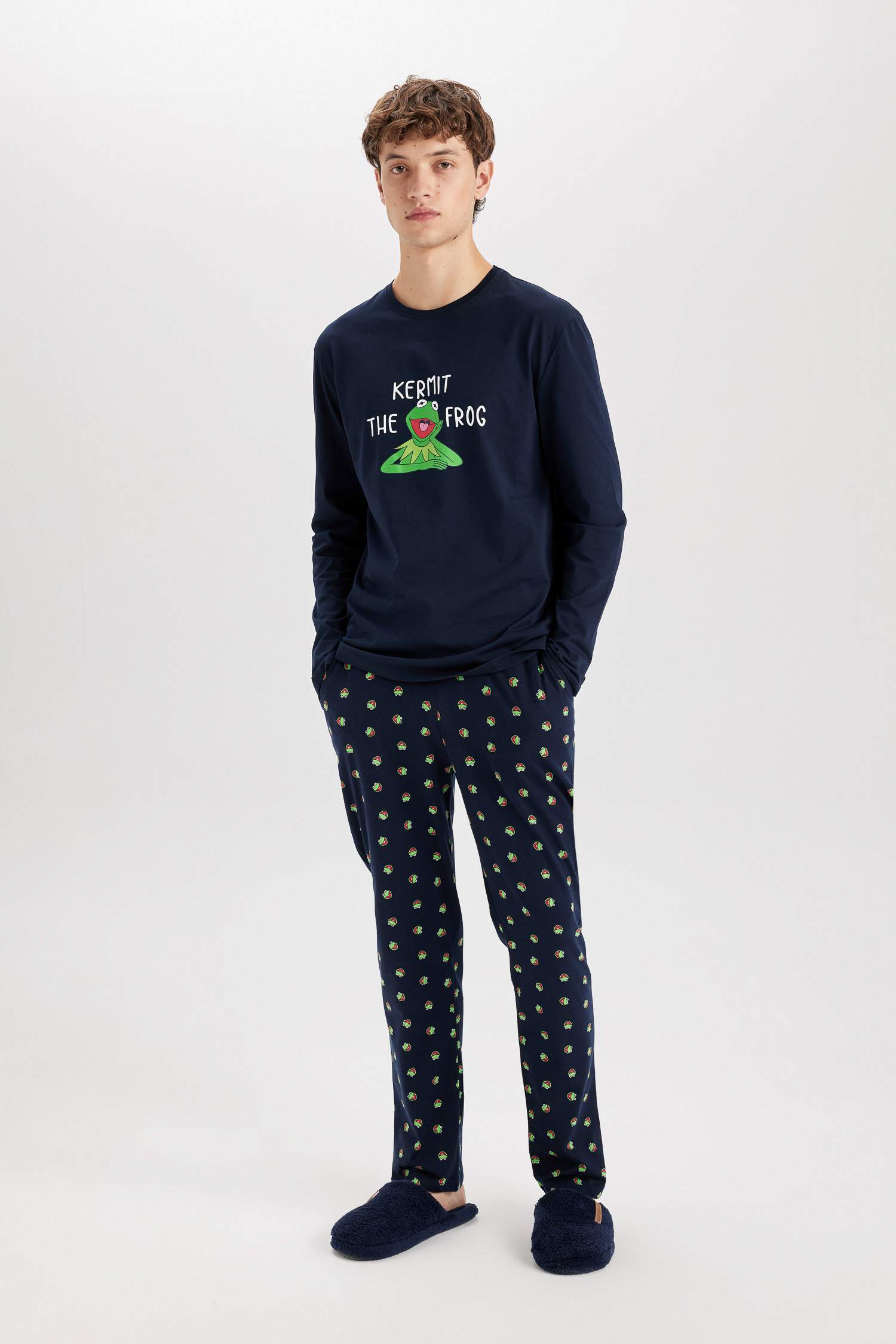 Muppets Regular Fit Pijama Takımı Bisiklet Yaka Uzun Kollu Üst Uzun Alt