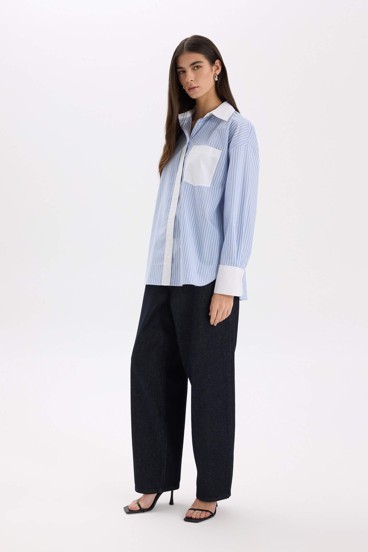 قميص ردن طويل بوبلين اوفر سايز بياخة قميص