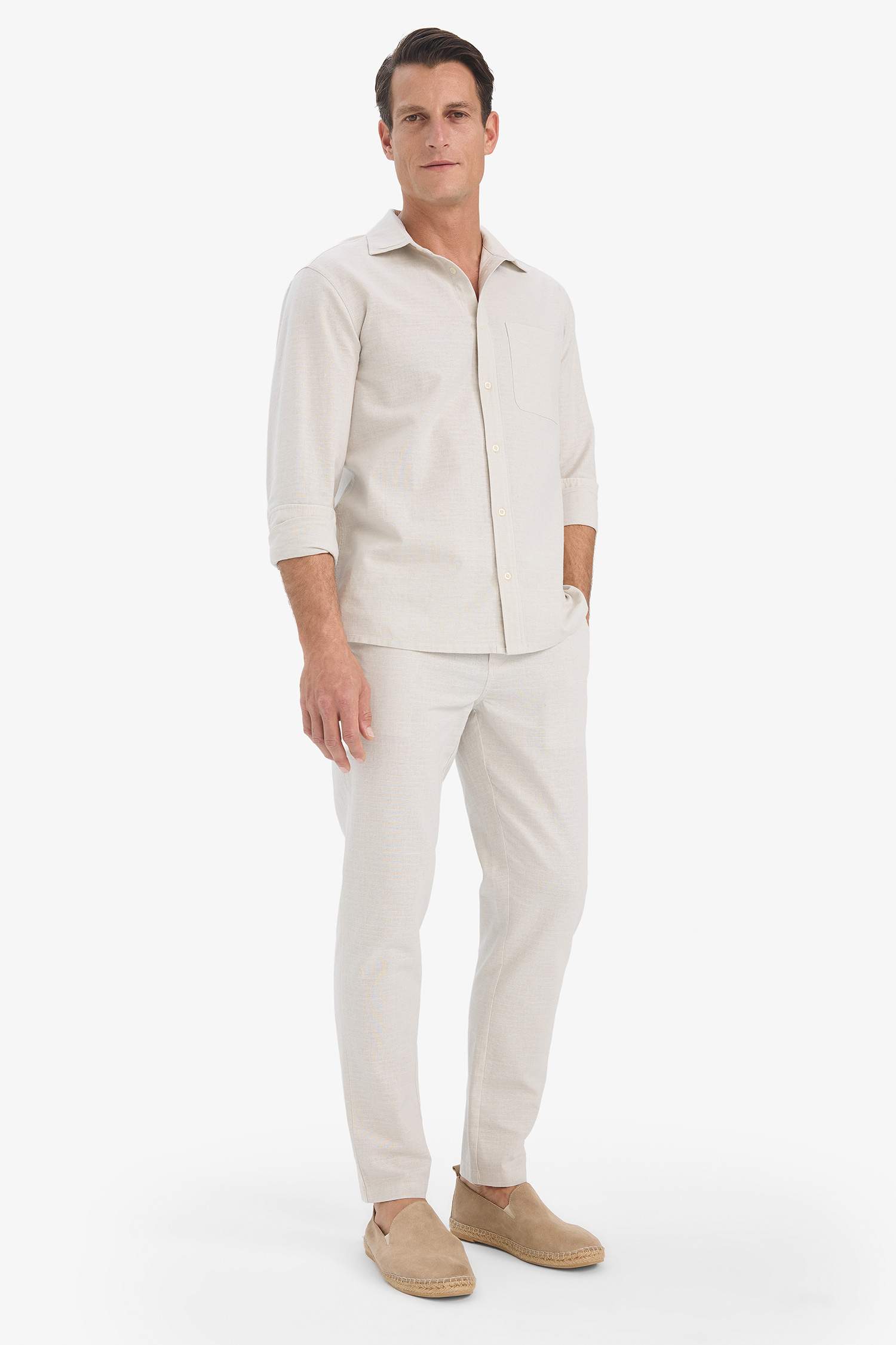 Cotton Slim Fit Elastic Waist Linen Look Jogger Pants