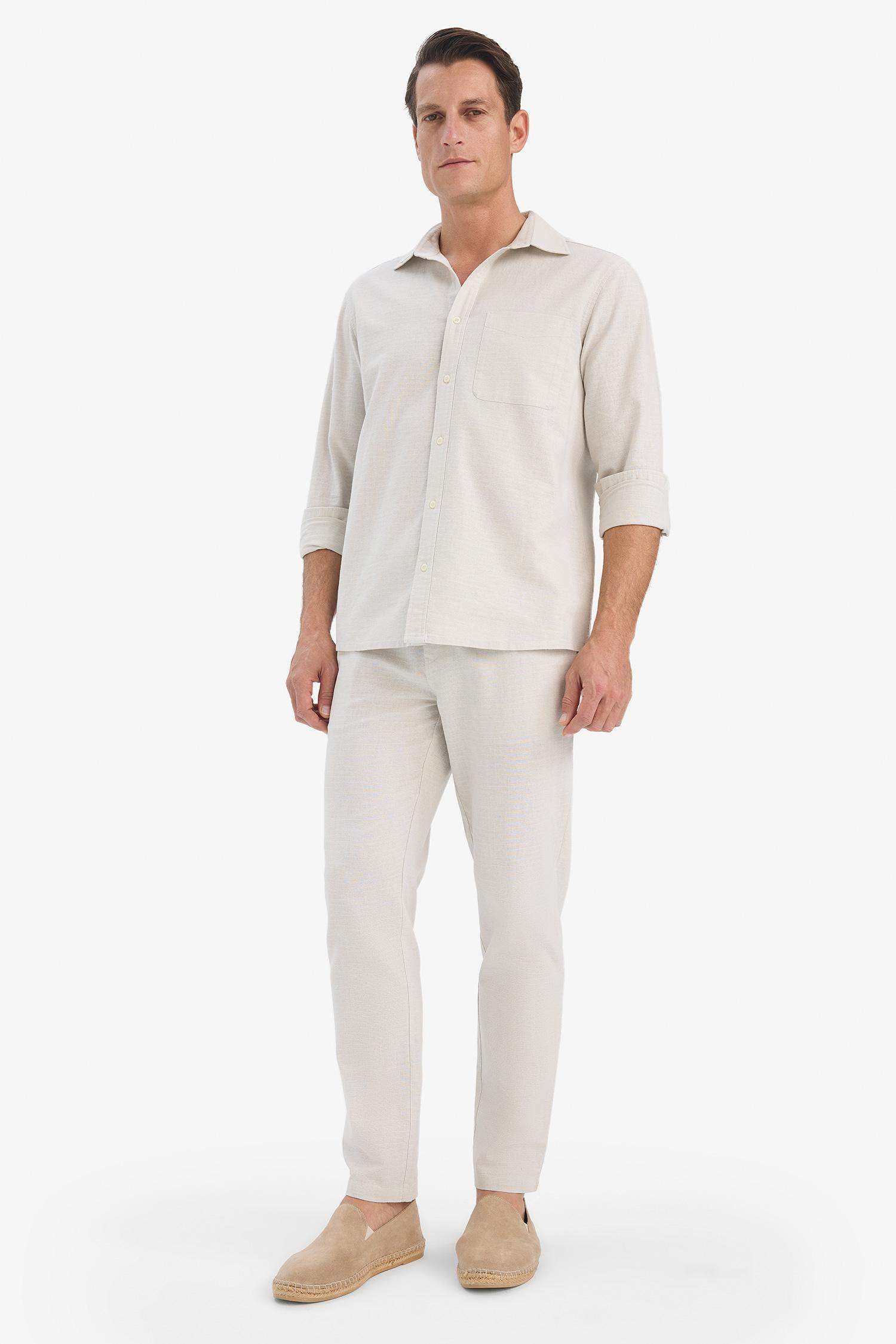 Cotton Slim Fit Elastic Waist Linen Look Jogger Pants