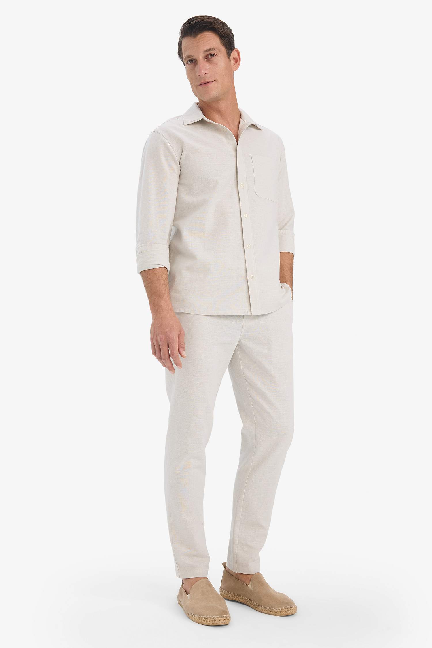 Cotton Slim Fit Elastic Waist Linen Look Jogger Pants