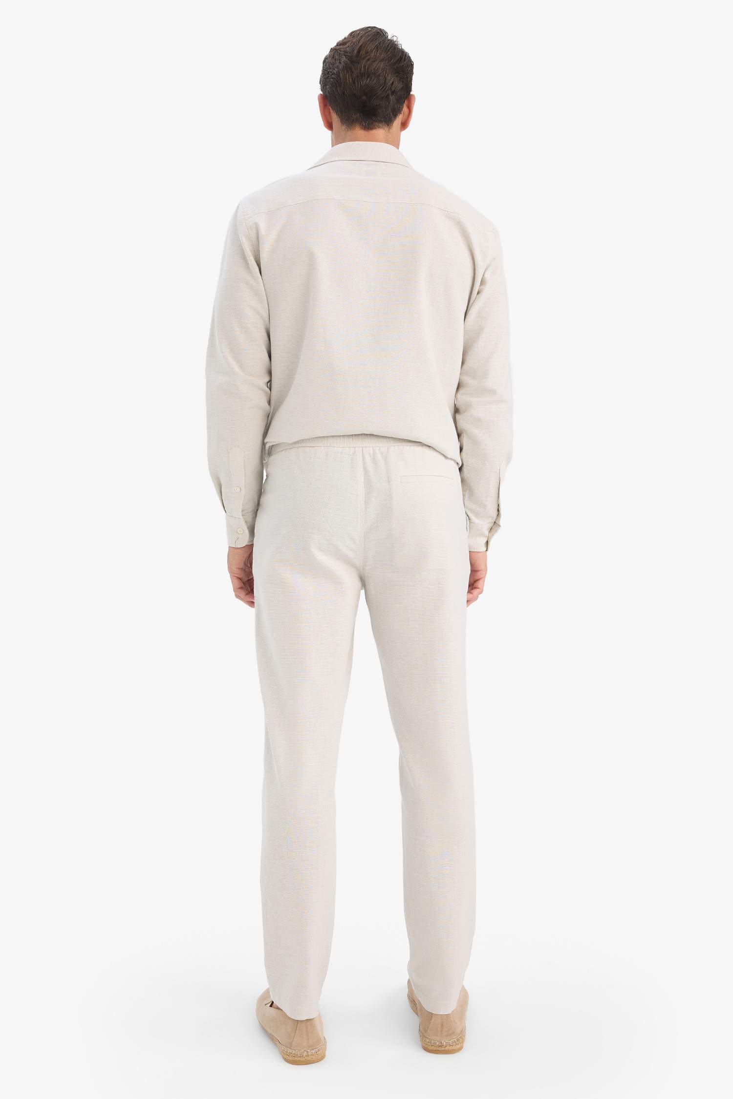 Cotton Slim Fit Elastic Waist Linen Look Jogger Pants