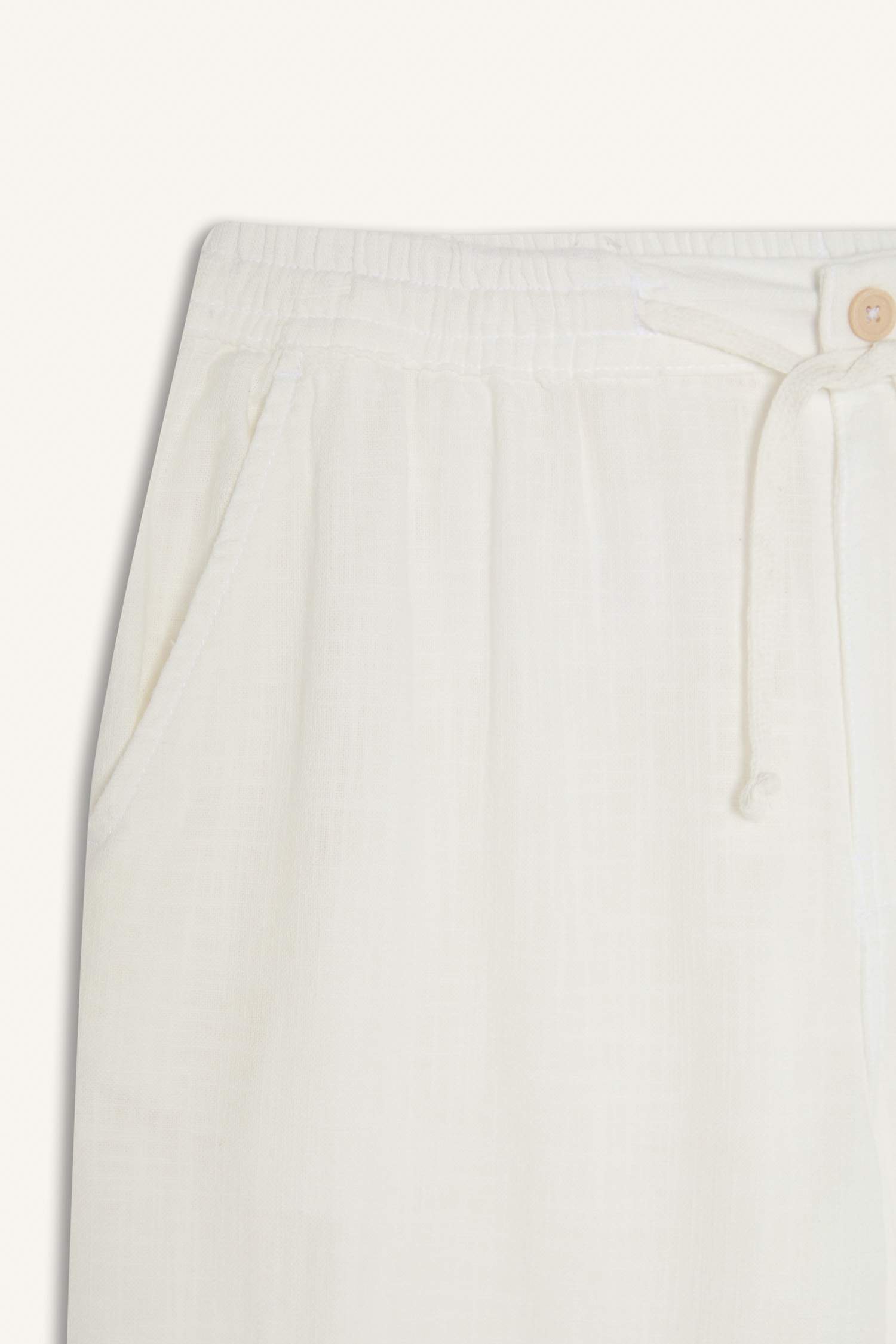 %100 Pamuk Keten Görünümlü Pantolon Beli Lastikli Slim Fit Dar Kesim Cepli Düz Paça