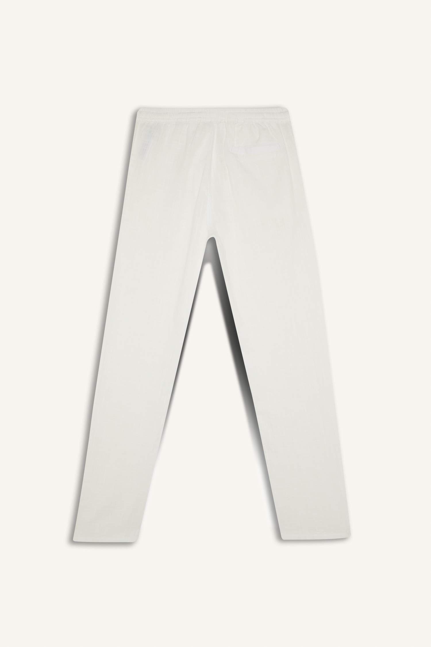 %100 Pamuk Keten Görünümlü Pantolon Beli Lastikli Slim Fit Dar Kesim Cepli Düz Paça