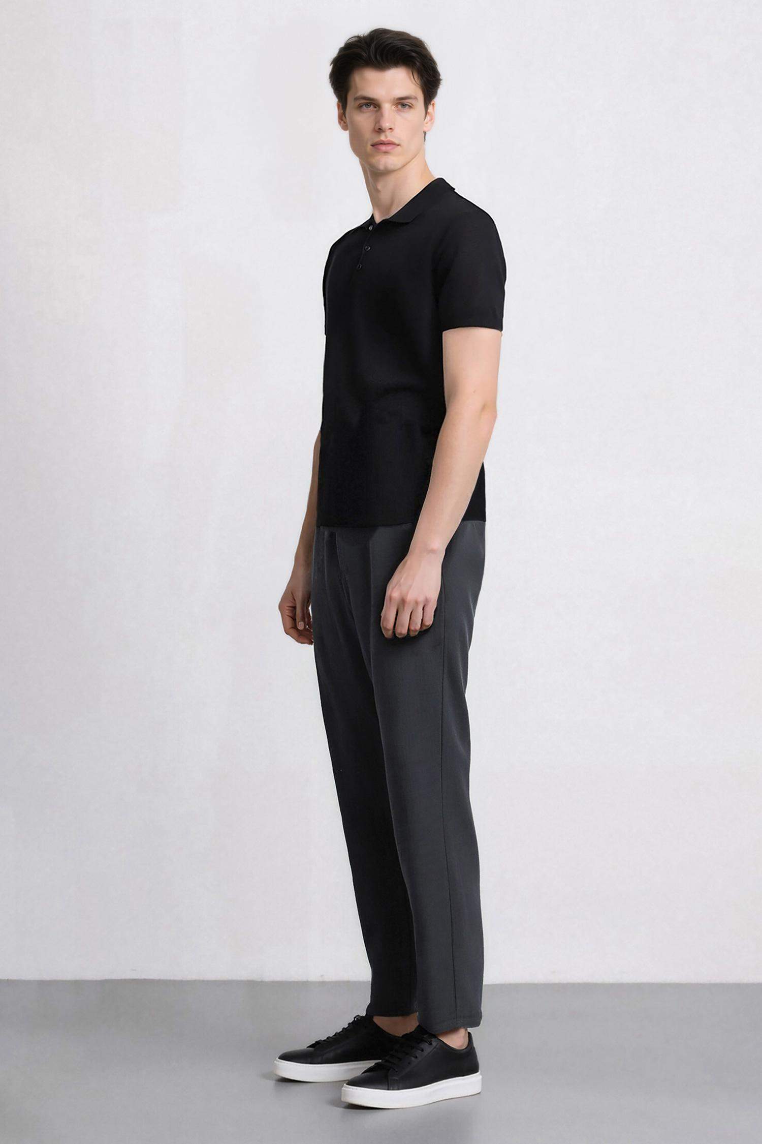 %100 Pamuk Keten Görünümlü Pantolon Beli Lastikli Slim Fit Dar Kesim Cepli Düz Paça