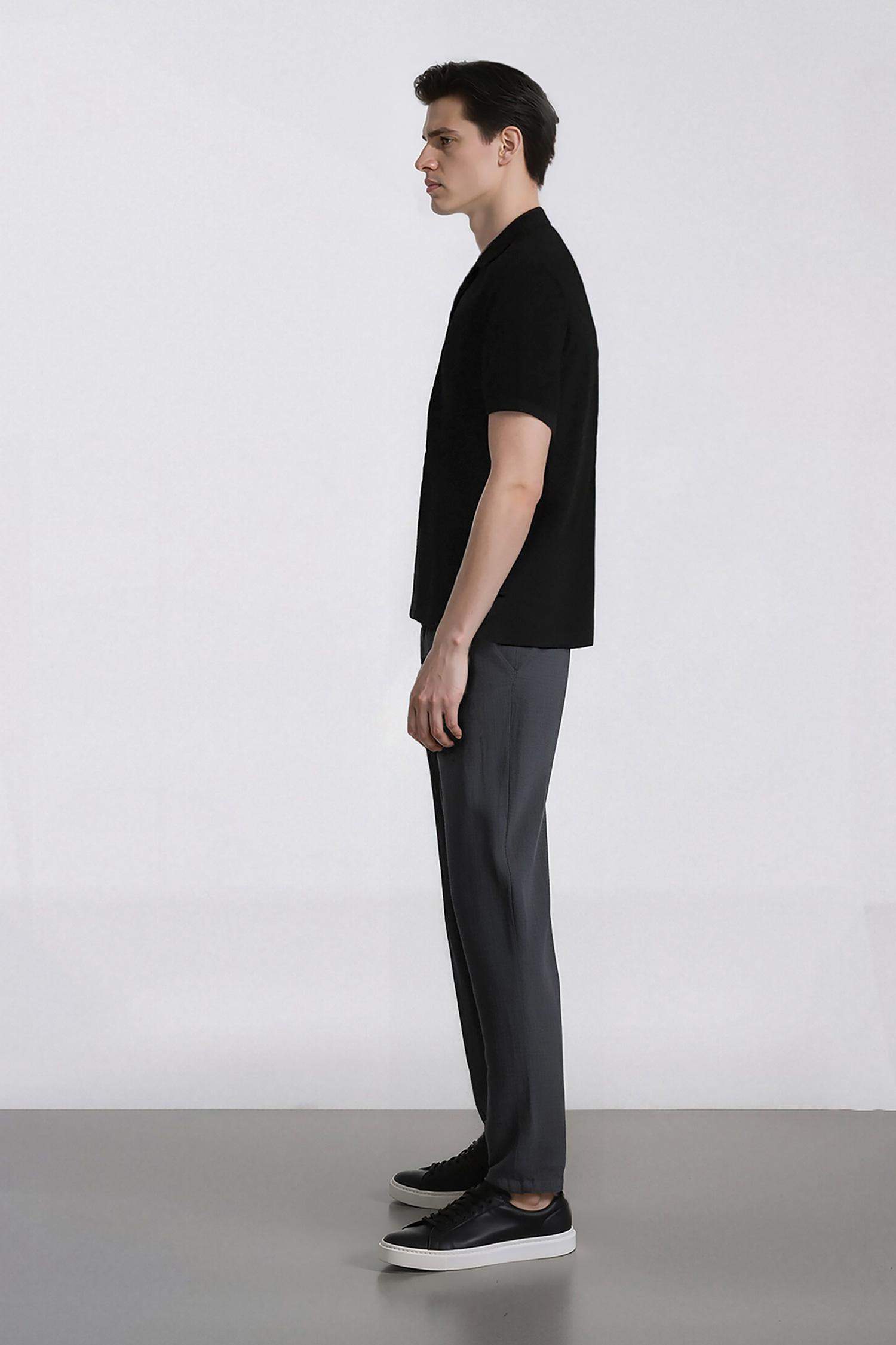 %100 Pamuk Keten Görünümlü Pantolon Beli Lastikli Slim Fit Dar Kesim Cepli Düz Paça