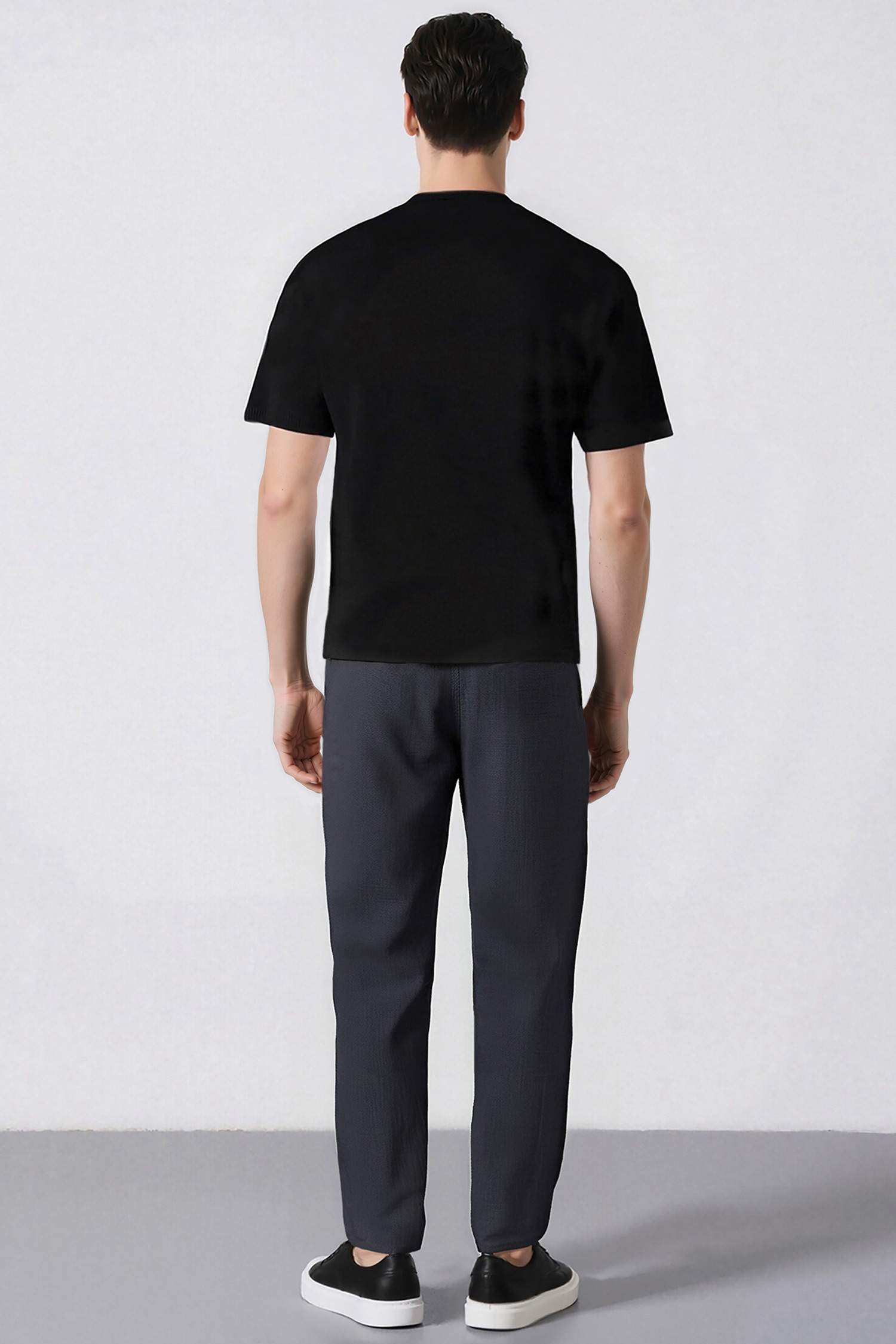 %100 Pamuk Keten Görünümlü Pantolon Beli Lastikli Slim Fit Dar Kesim Cepli Düz Paça