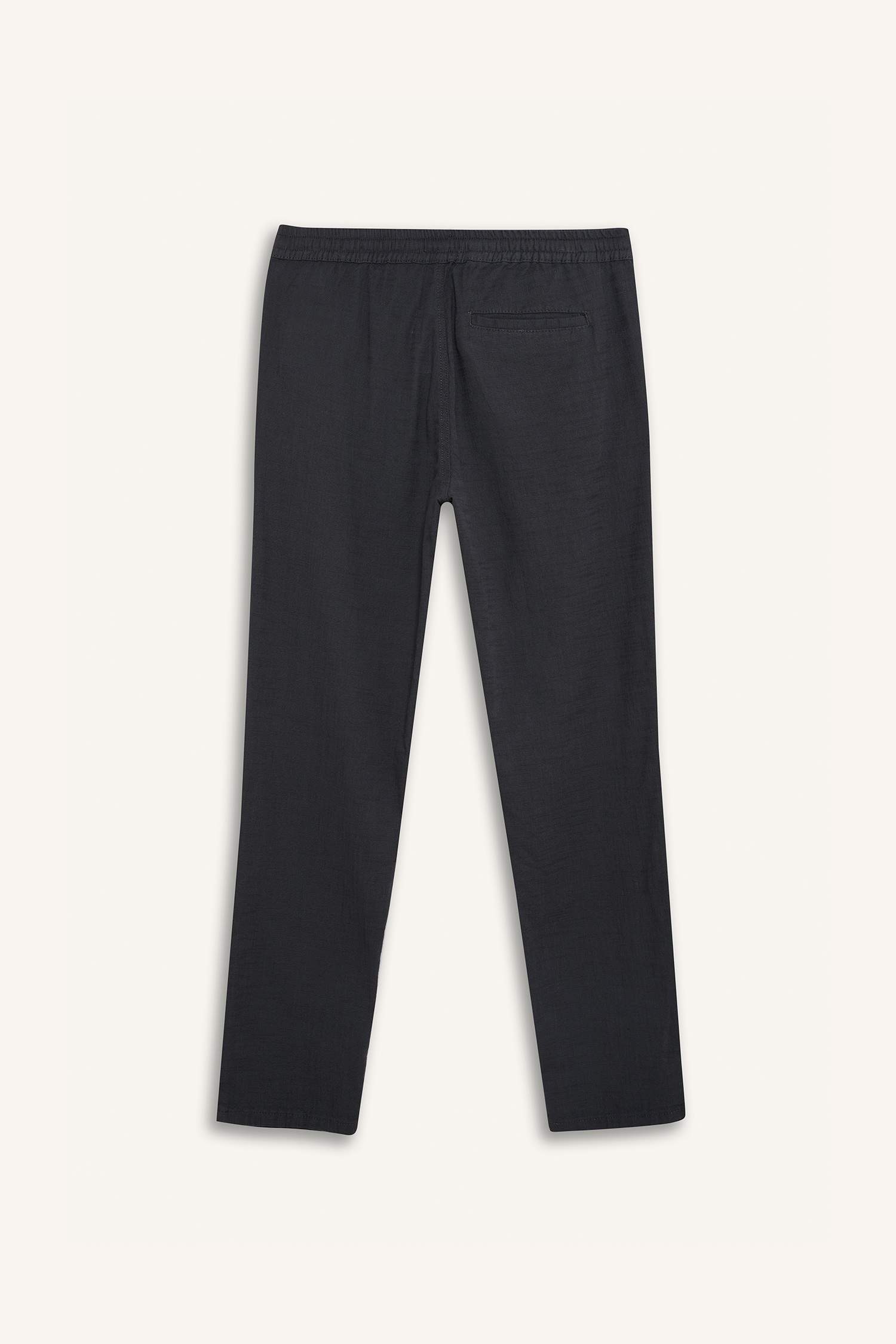 %100 Pamuk Keten Görünümlü Pantolon Beli Lastikli Slim Fit Dar Kesim Cepli Düz Paça