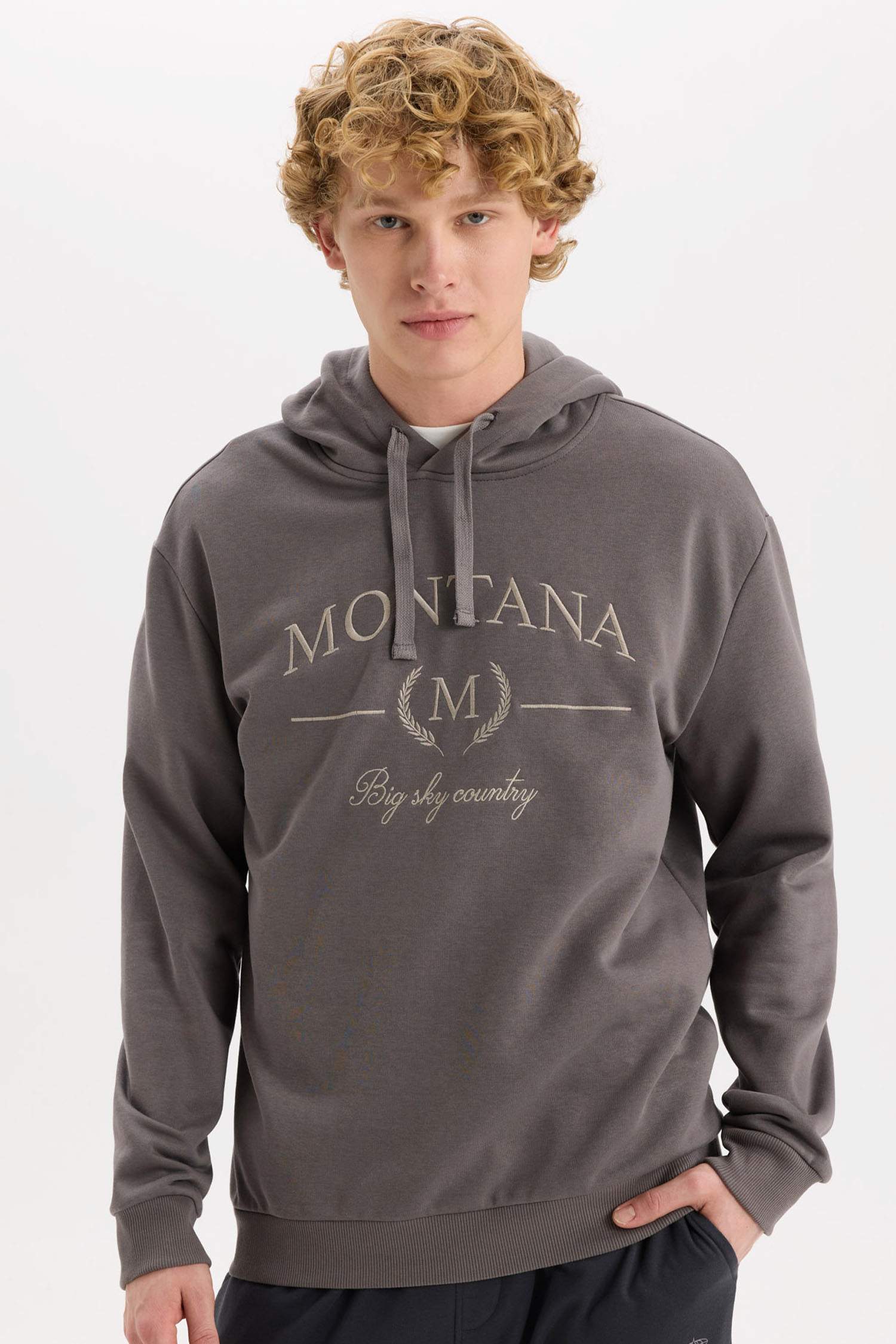 Relax Fit Kapüşonlu Baskılı Kalın Sweatshirt