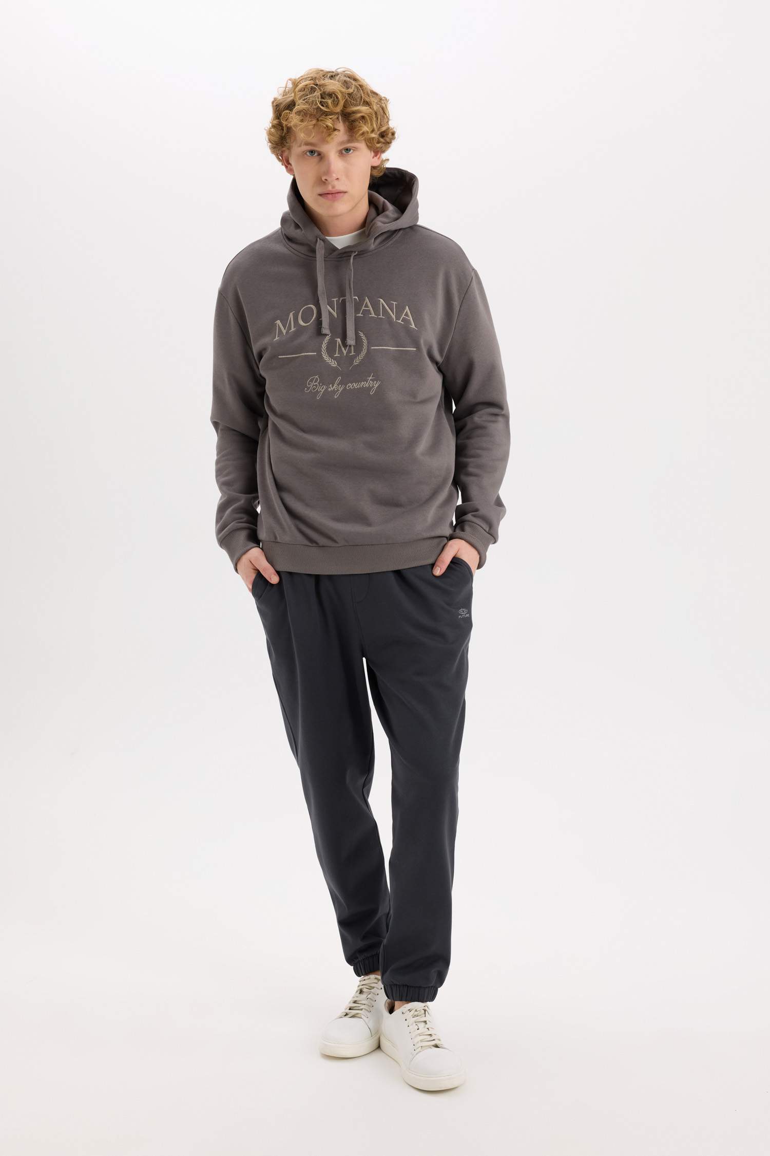 Relax Fit Kapüşonlu Baskılı Kalın Sweatshirt