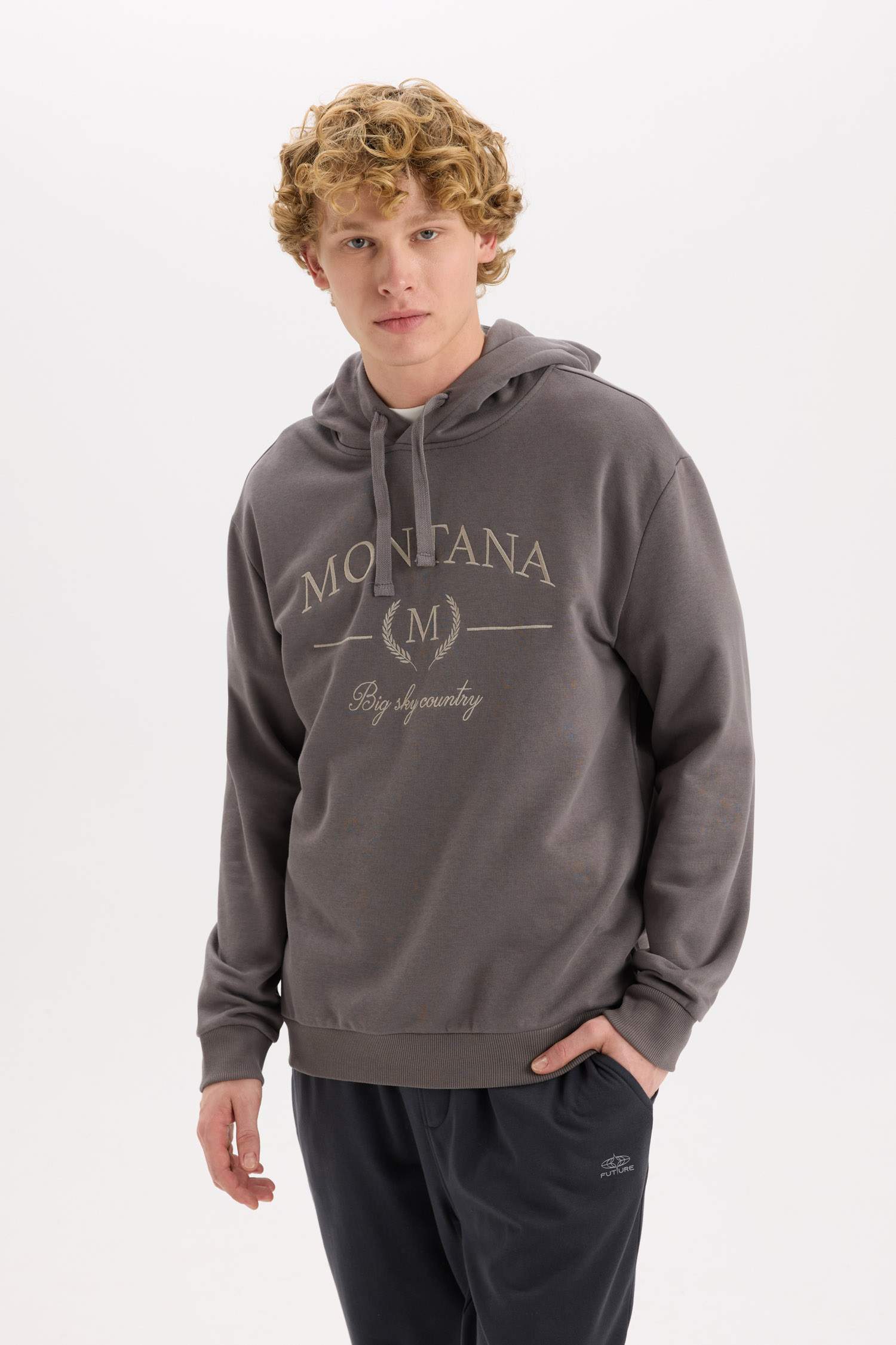 Relax Fit Kapüşonlu Baskılı Kalın Sweatshirt