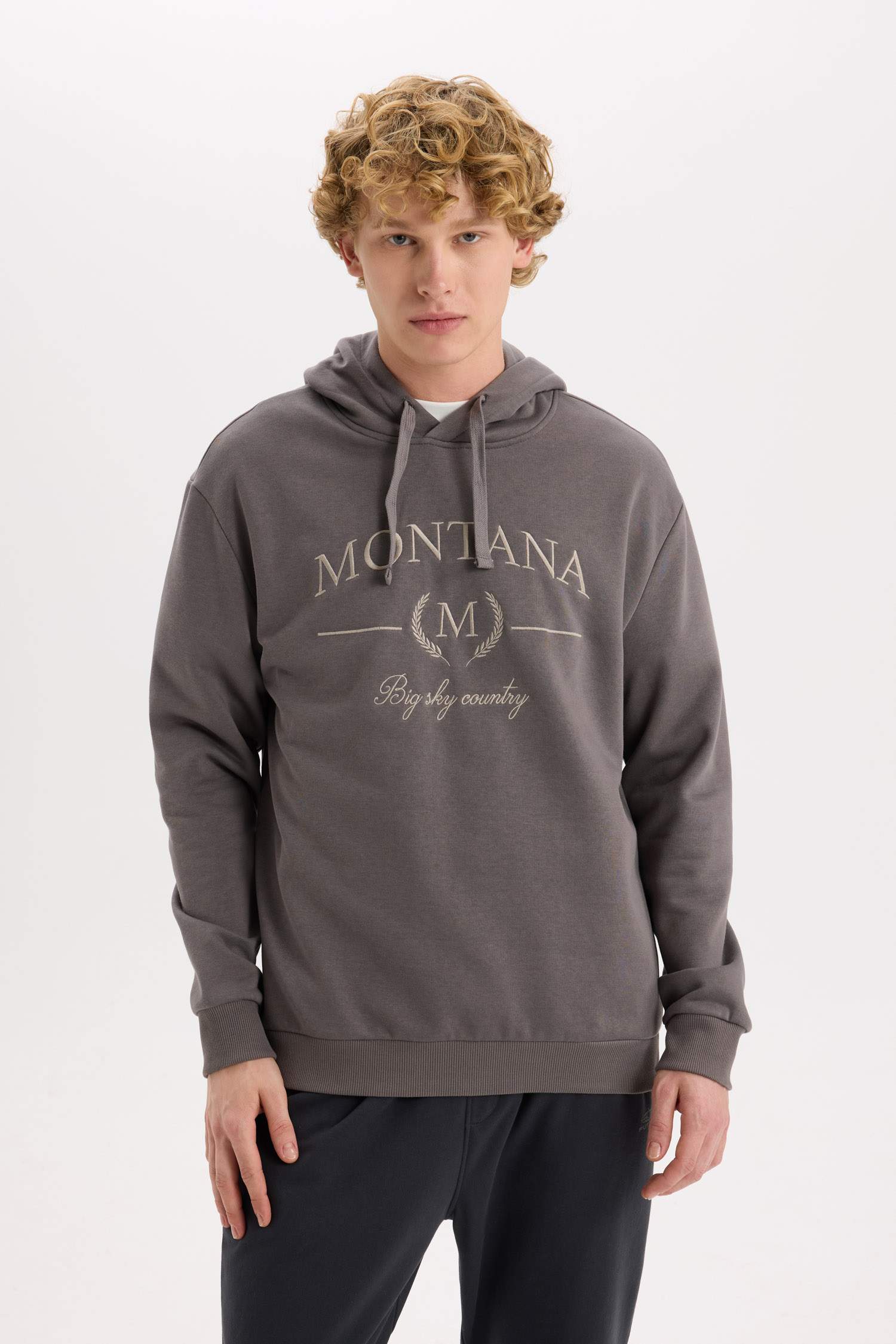 Relax Fit Kapüşonlu Baskılı Kalın Sweatshirt