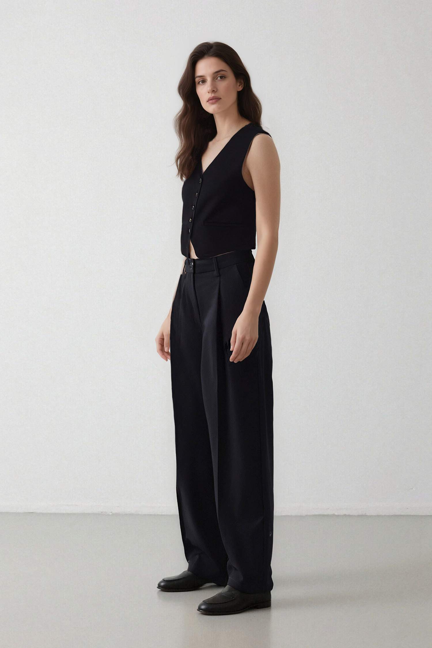 Pocketed High Waist Wide Leg Trousers