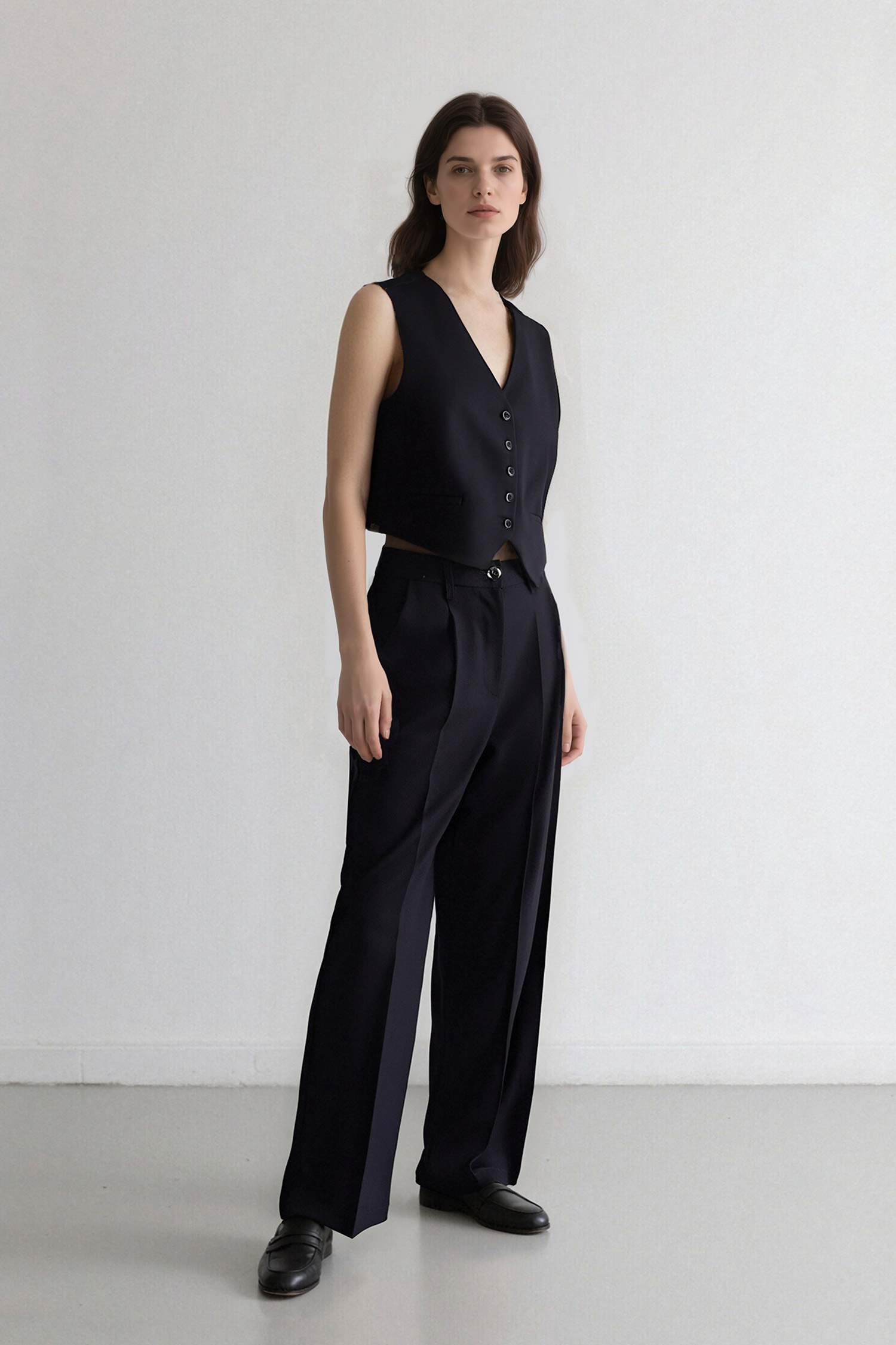Pocketed High Waist Wide Leg Trousers