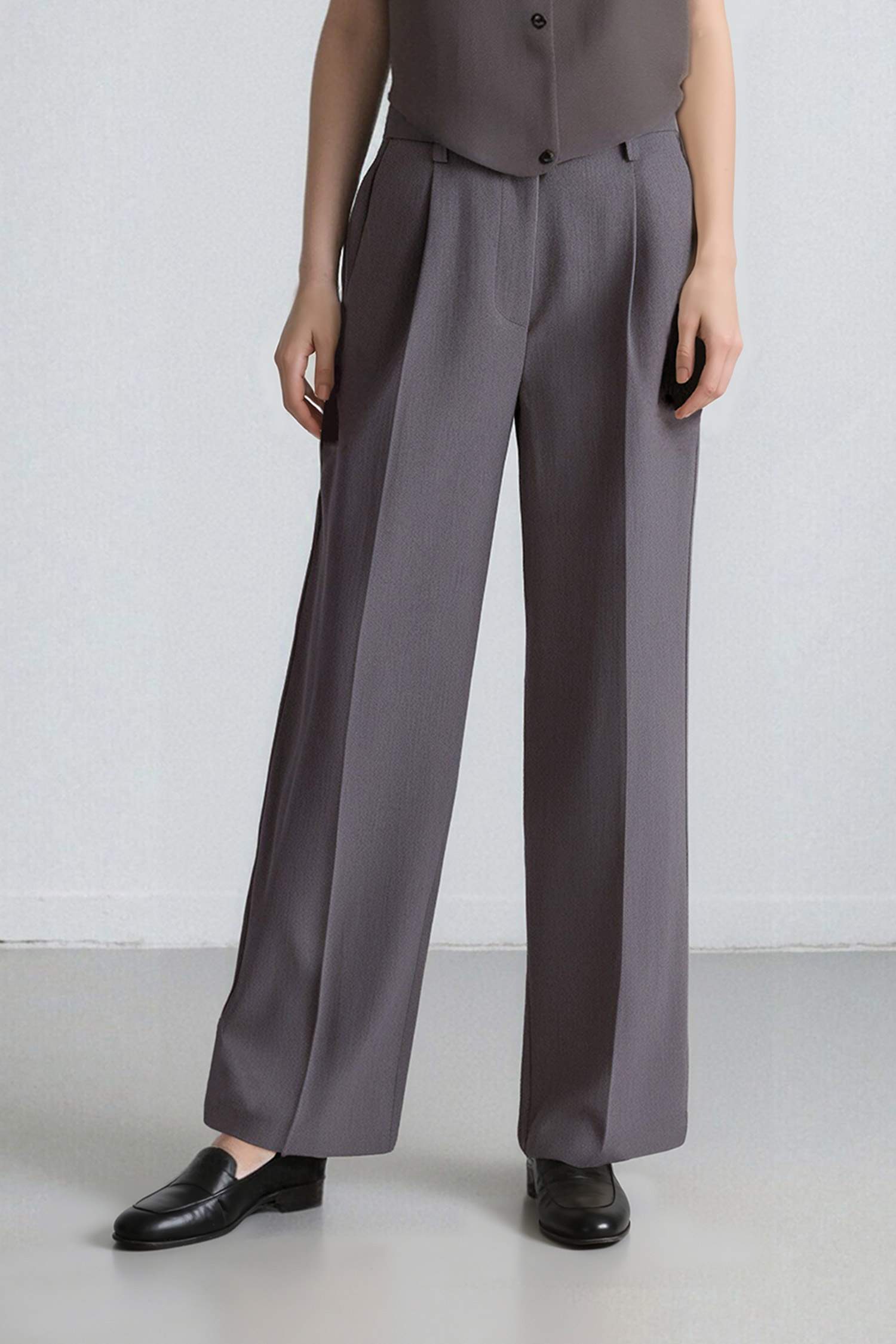 بنطلون وايد ليج برجل واسع بجيب وخصر عالي