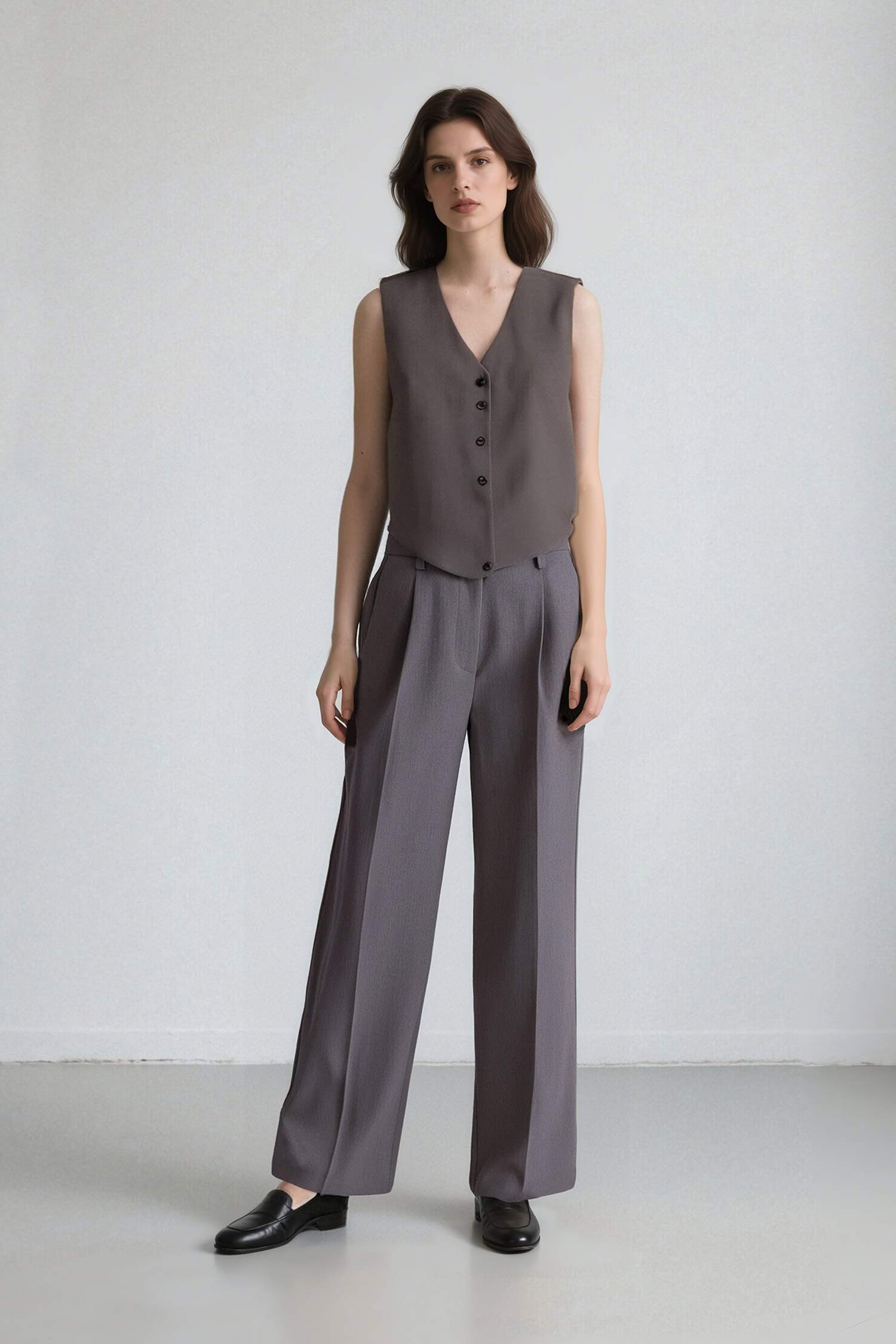 بنطلون وايد ليج برجل واسع بجيب وخصر عالي