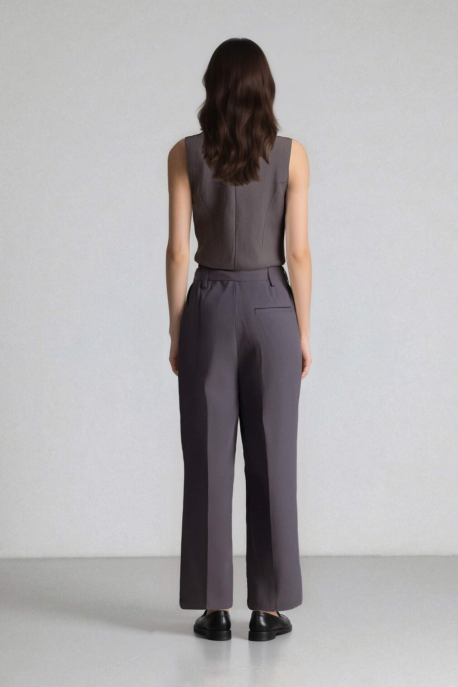 بنطلون وايد ليج برجل واسع بجيب وخصر عالي