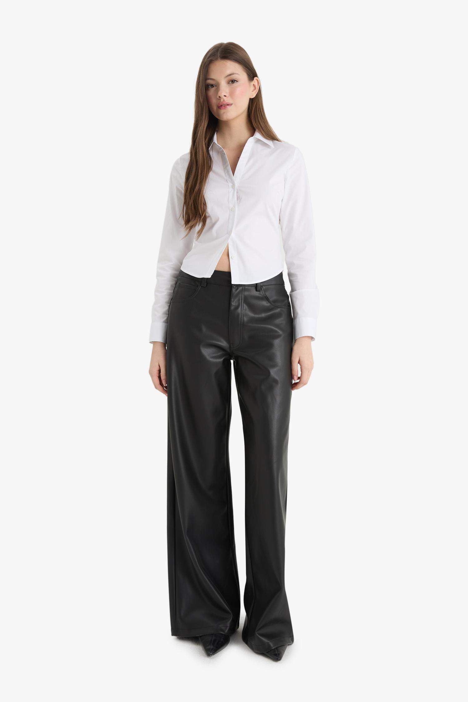 Wide Leg Faux Leather Trousers