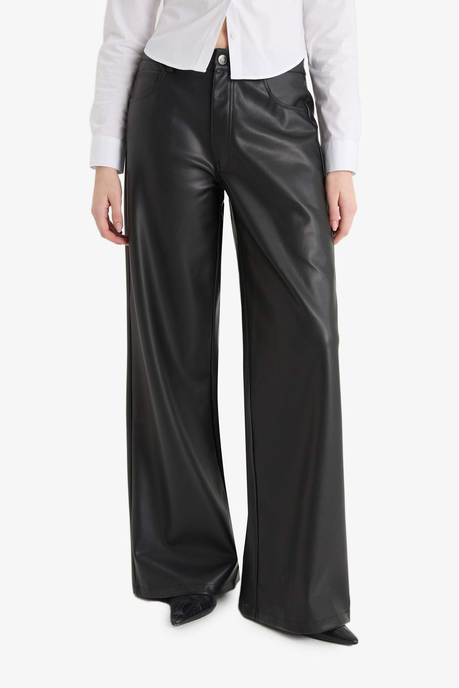 Wide Leg Faux Leather Trousers