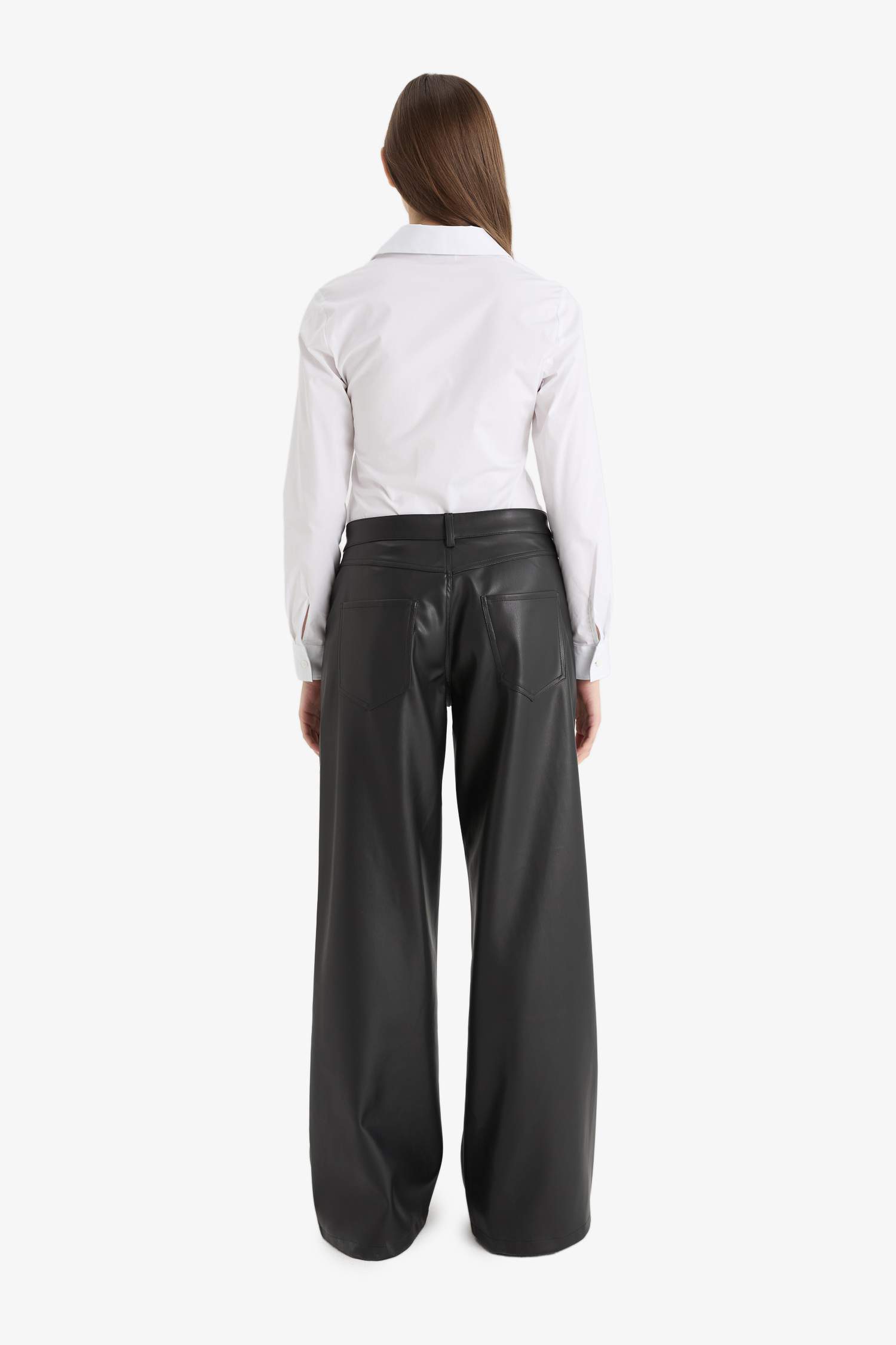 Wide Leg Faux Leather Trousers