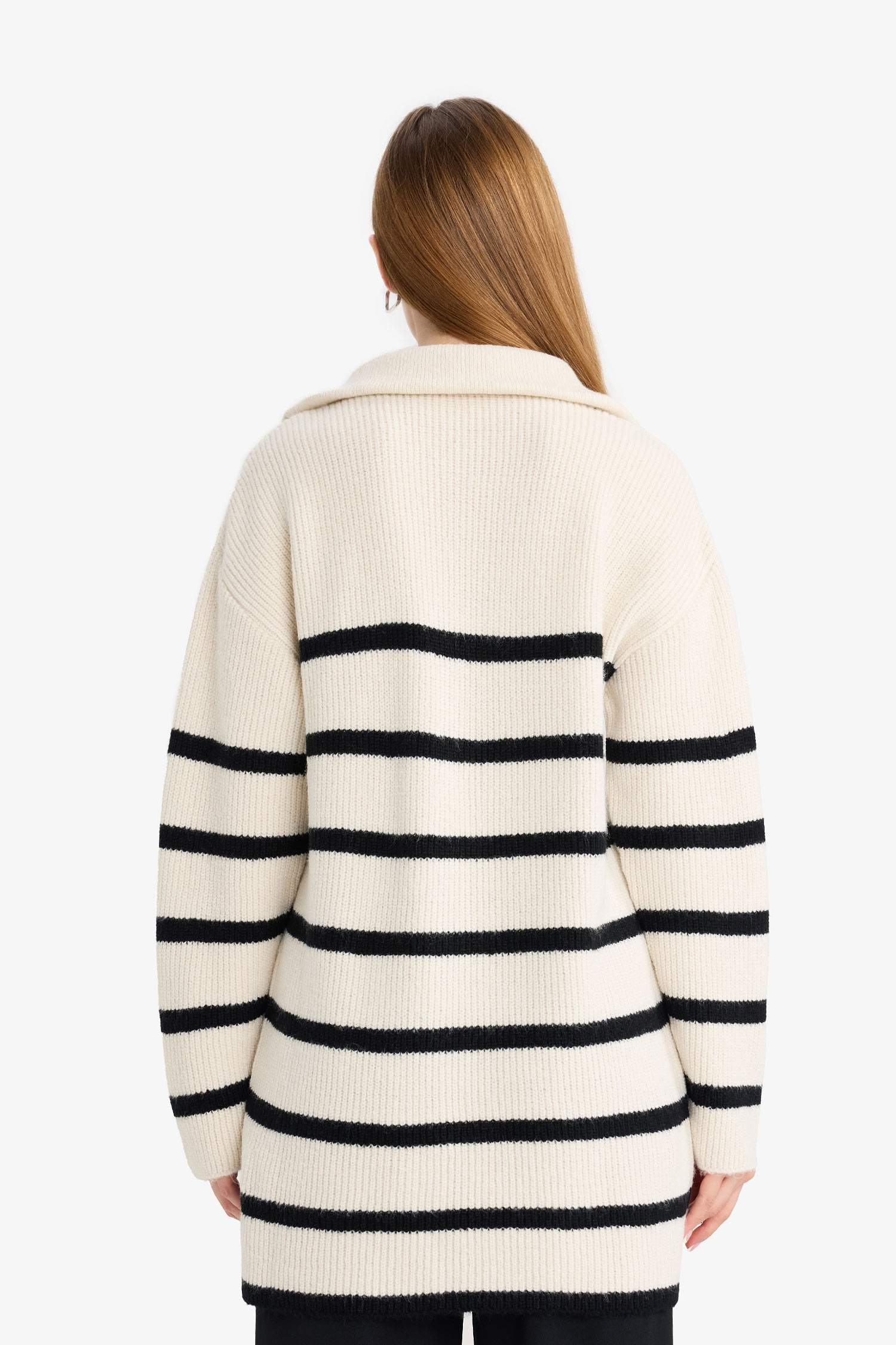 Regular Fit Half Zipper Stripped Knitwear Pullover