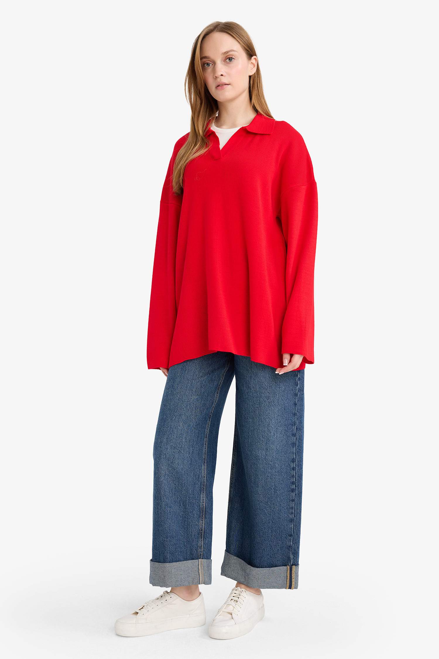 Regular Fit Knitwear Polo Collar Tunic