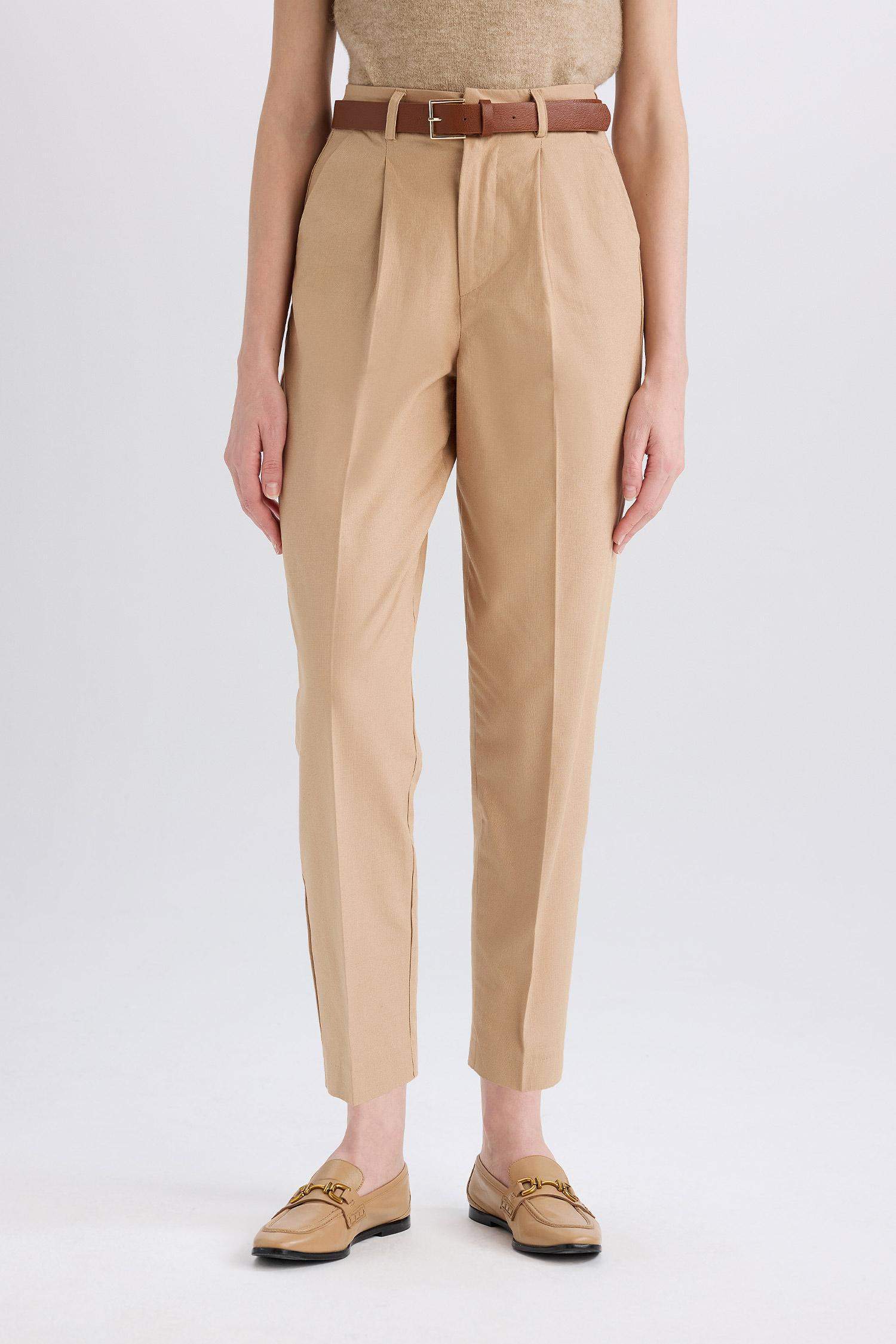 Carrot Fit Ankle Length Gabardine Trousers