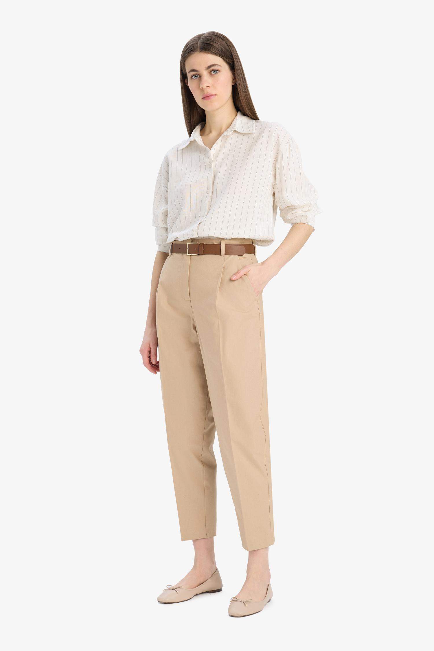 Carrot Fit Ankle Length Cotton Trousers