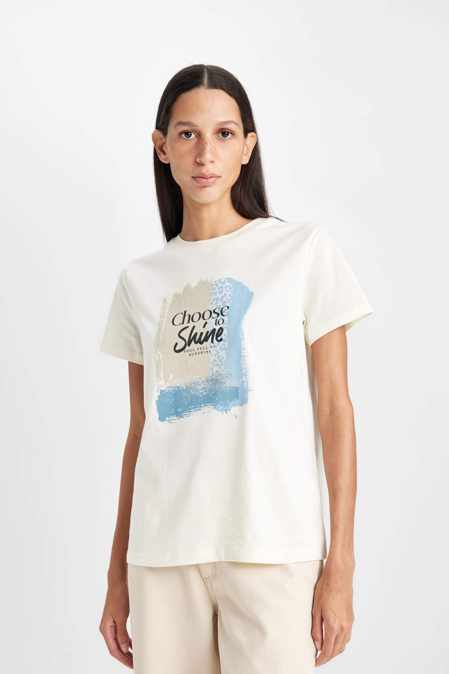 Regular Fit Crew Neck Printed Cotton Short Sleeve T-Shirt