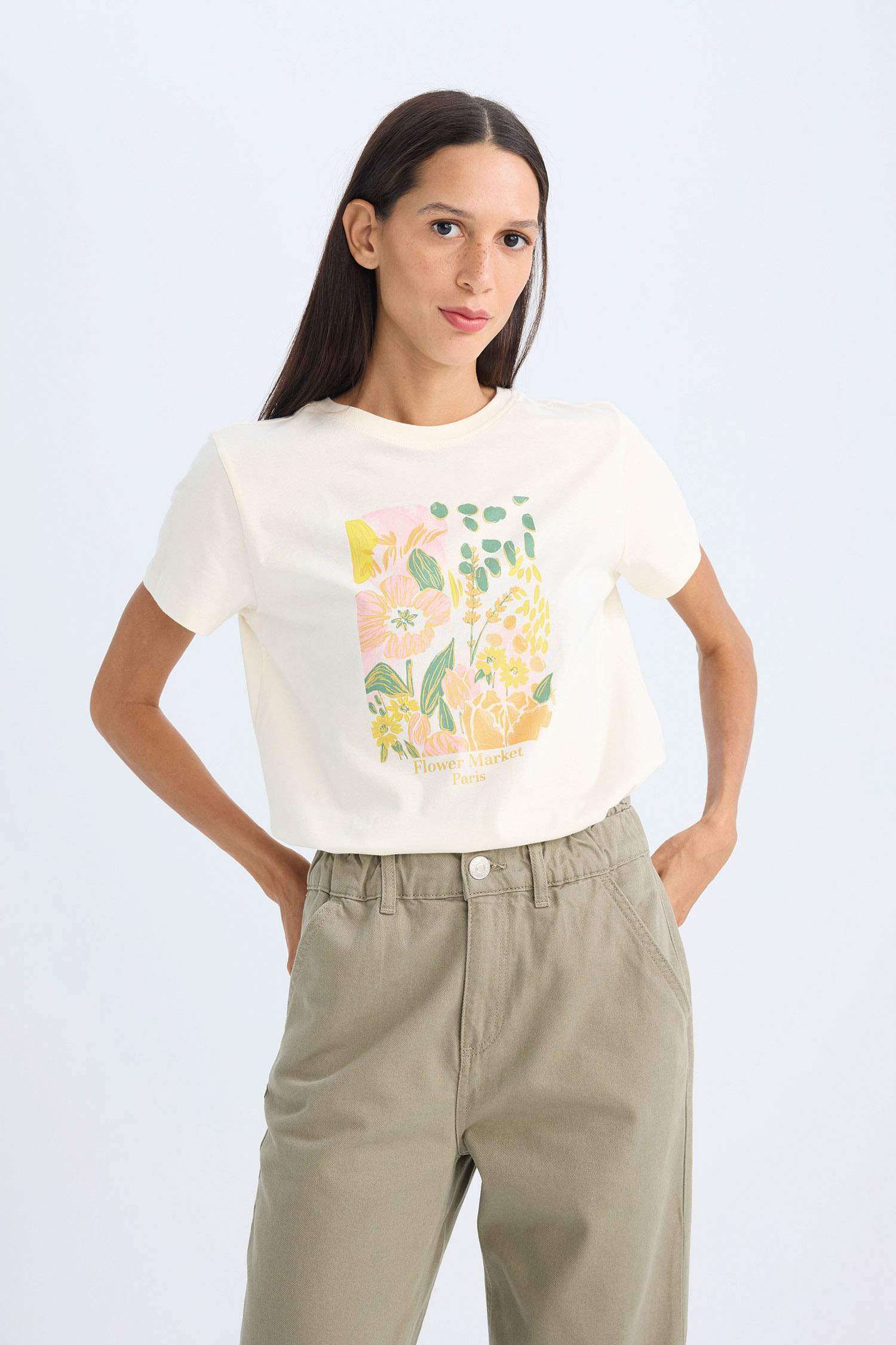 Regular Fit Crew Neck Floral Cotton T-Shirt