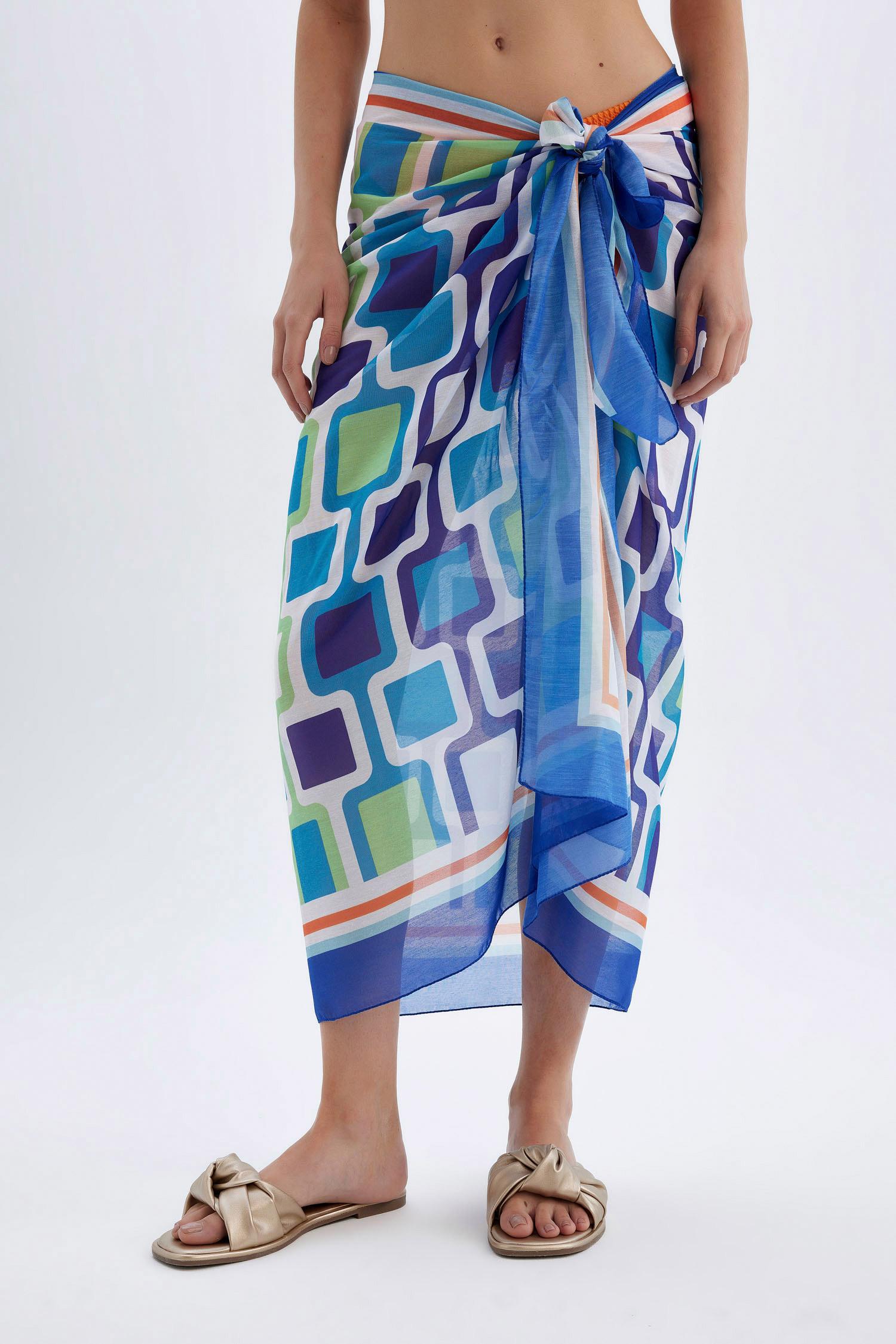 DeFacto Regular Fit Desenli Vual Pareo-Fall in Love görsel 4