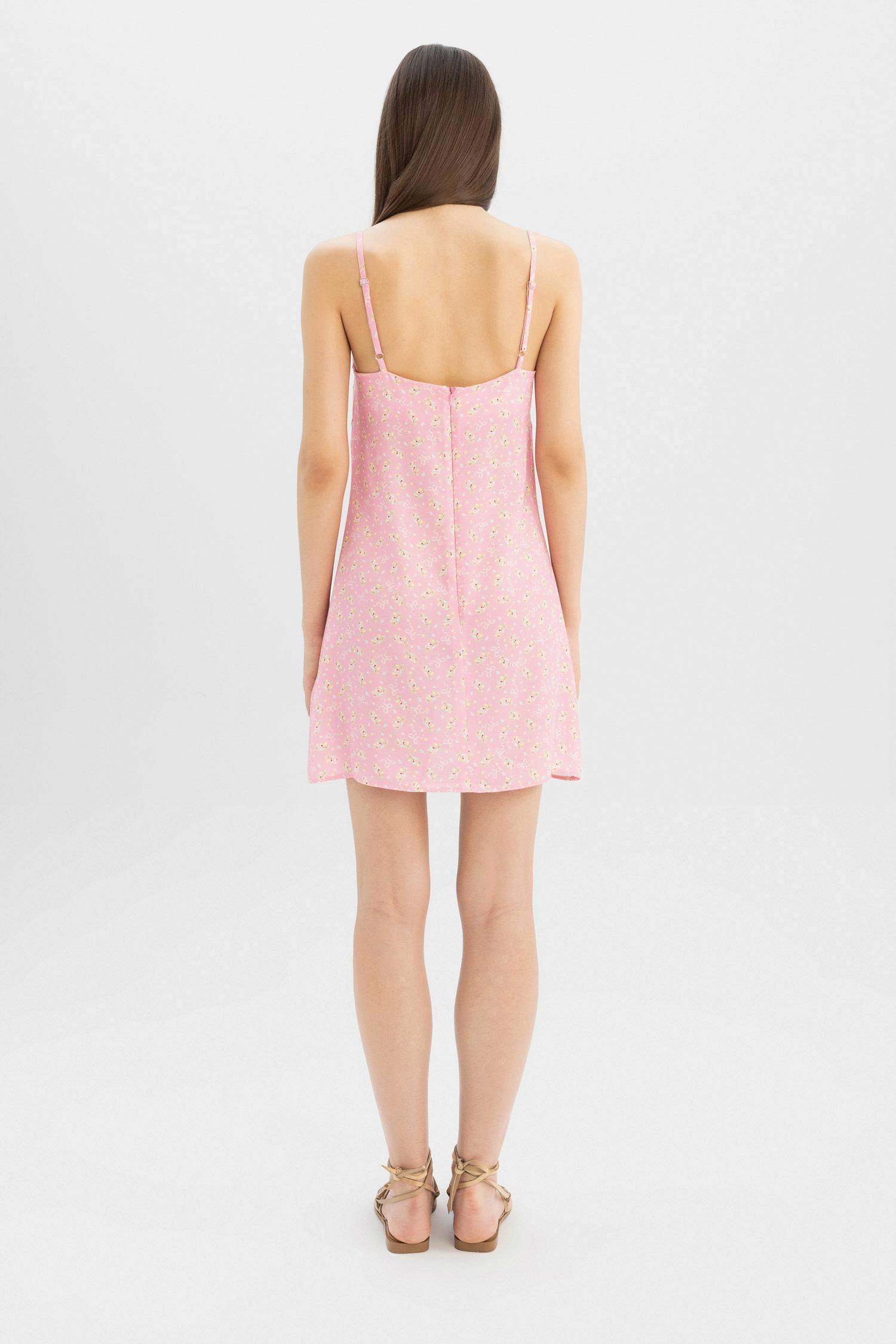 فستان قصير نص ردن مطبوع منسوج بياخة V